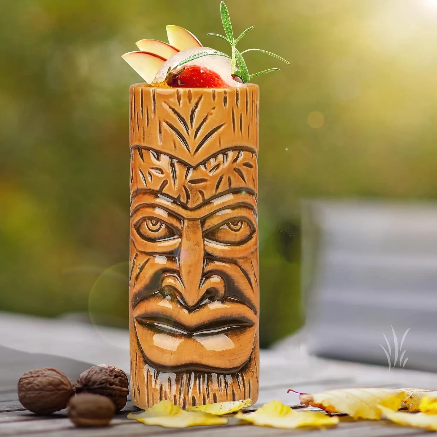 SuproBarware Lot de 4 Tasses Tiki en Céramique, Verres à Cocktail Exotiques avec Pailles, Gobelets pour Fête Hawaïenne Mai Tai Pina Colada, Accessoires de Bar Professionnel