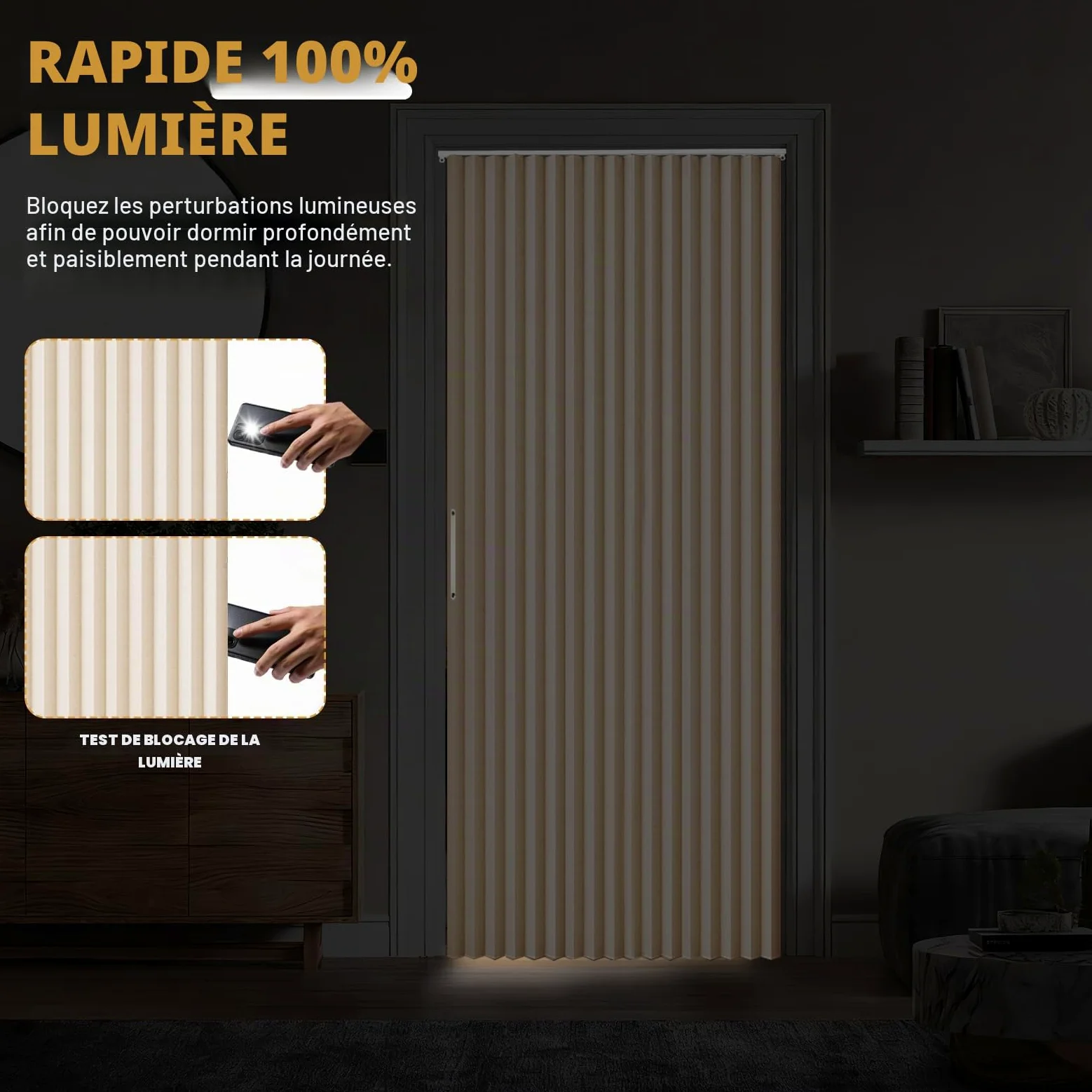 Rideau de porte magnétique - 120 x 200 cm - Pliable - Occultant - Porte intérieure pliante - Sans perçage - Avec rail adhésif - Crochets - Pour armoires, salle de bain, chambre à coucher, salon