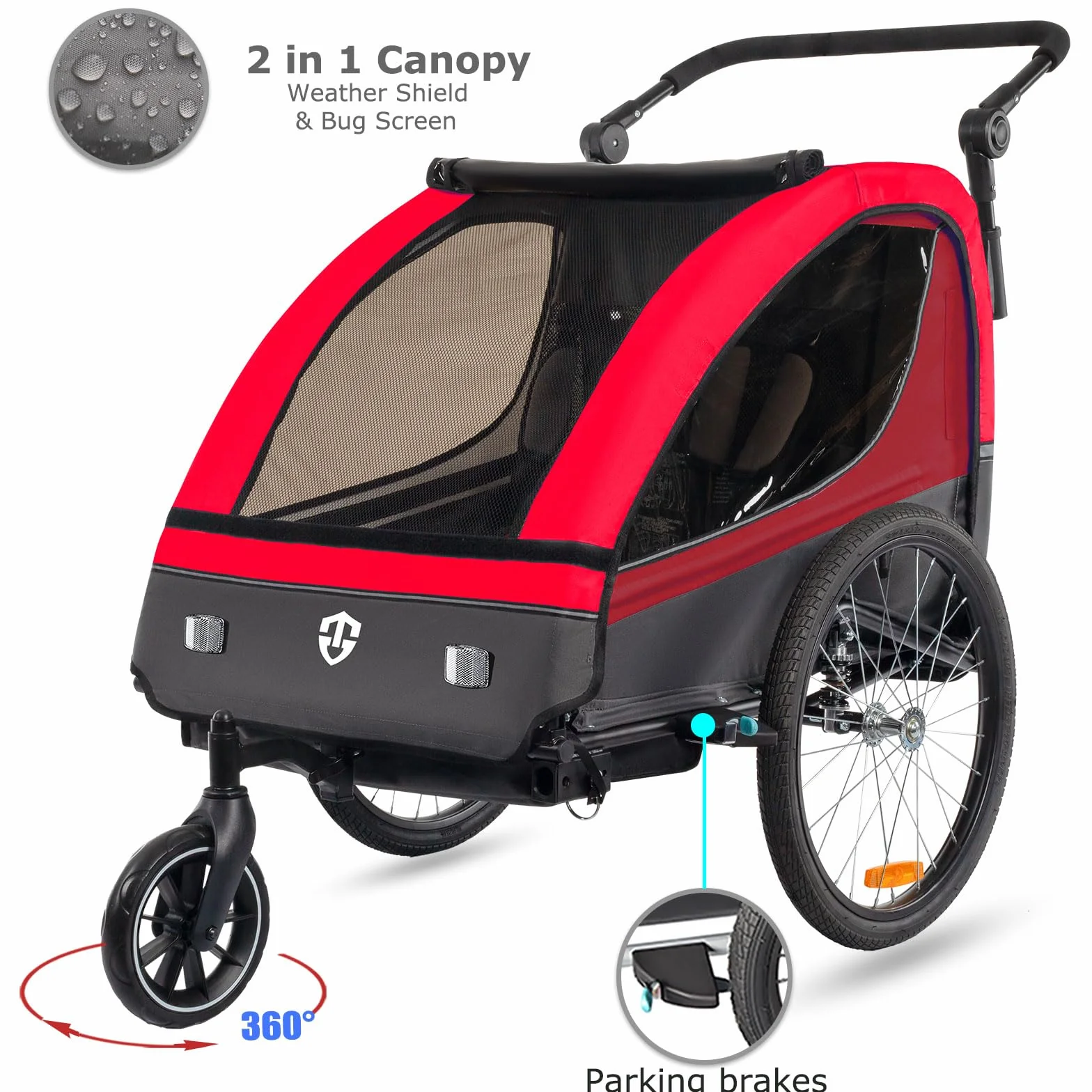 Tiggo Remorque pour Enfants 2en1 Velo Running Ceinture Securite 5 Points 360° Roue Avant Jogger Poussette