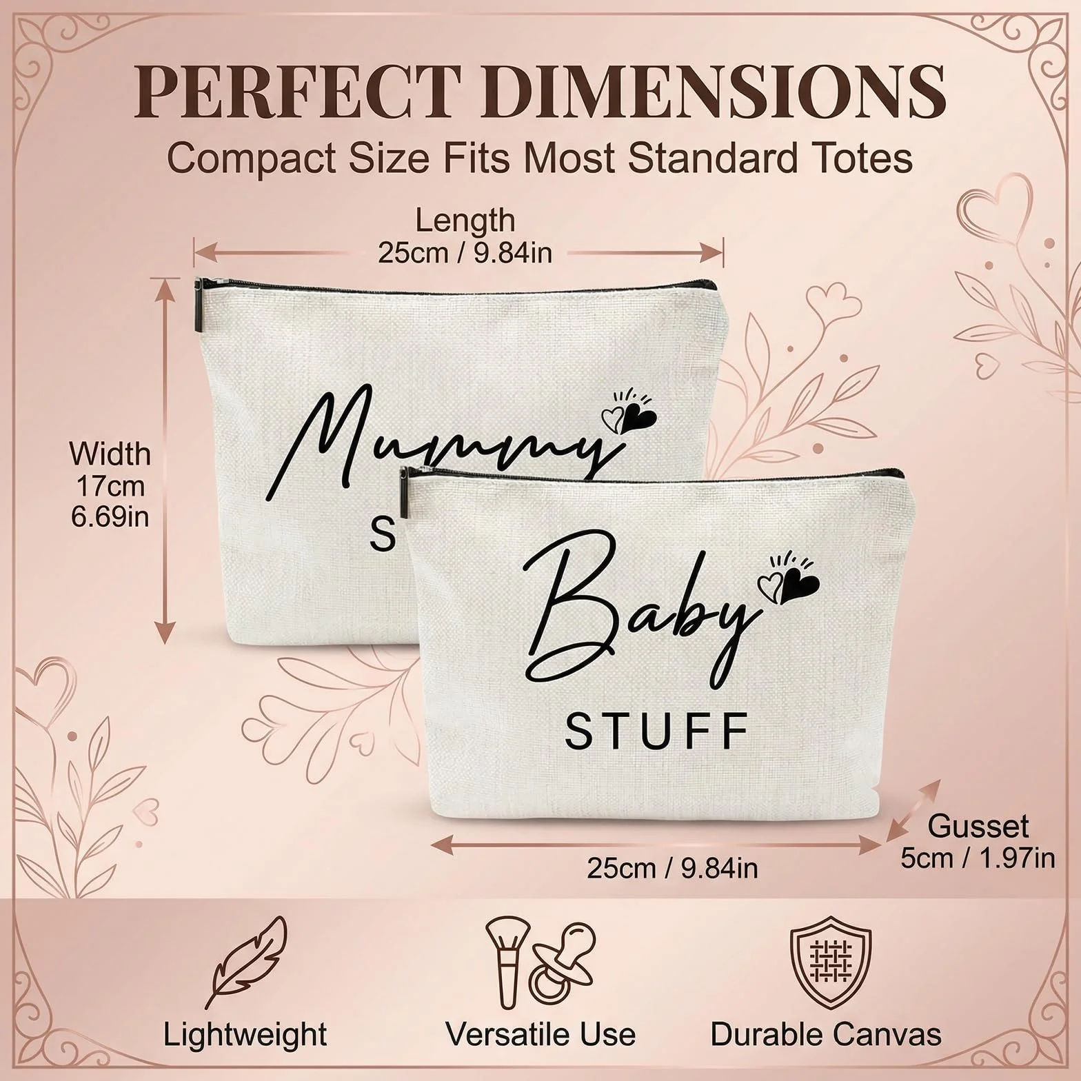 Sac Maman avec Fermeture Éclair pour Trousse de Naissance, Cadeau Bébé Fête des Mères