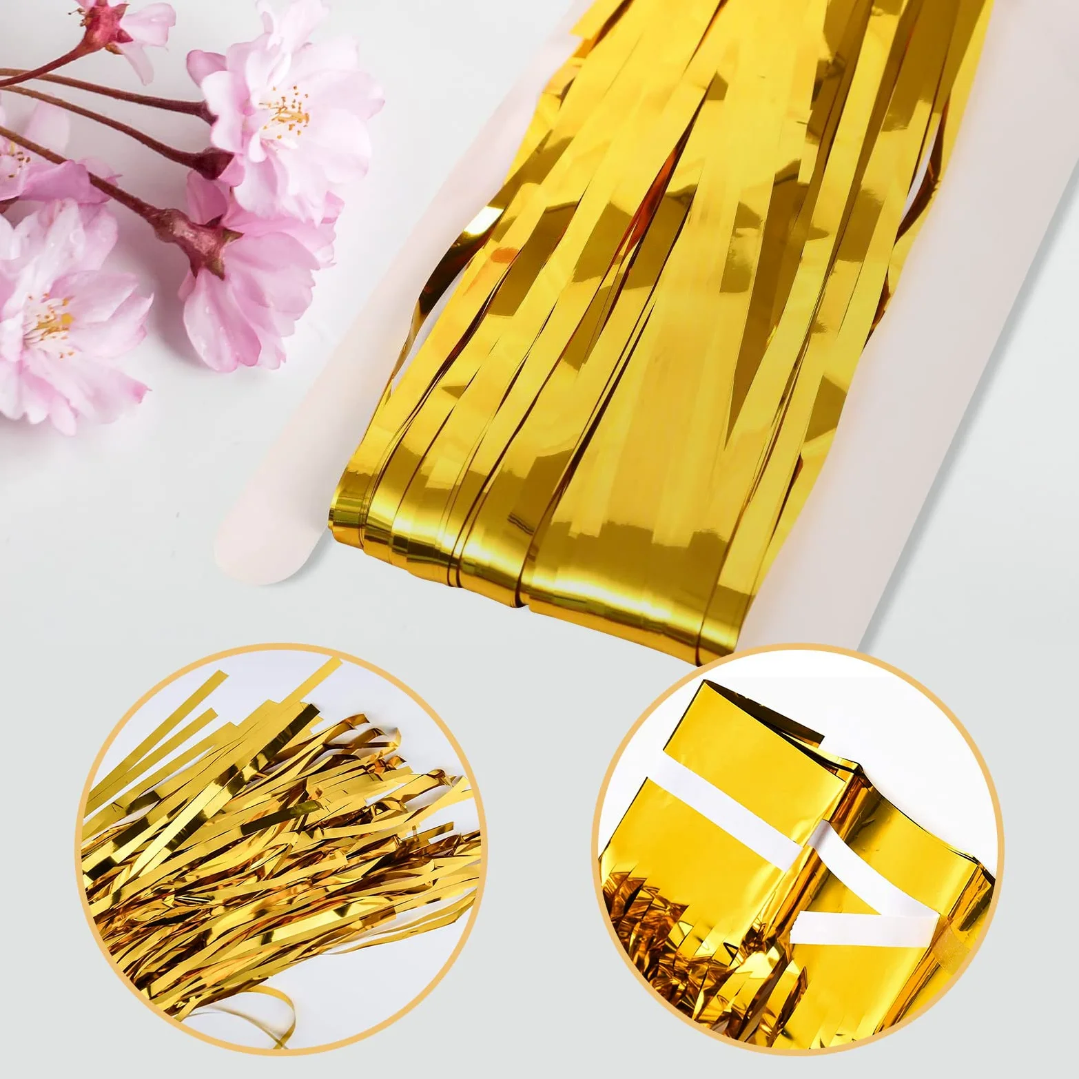 Lot de 20 rideaux à franges en feuille d'aluminium métallique pour décoration de fête d'anniversaire, cabine photo, 1 x 2,5 m (doré)