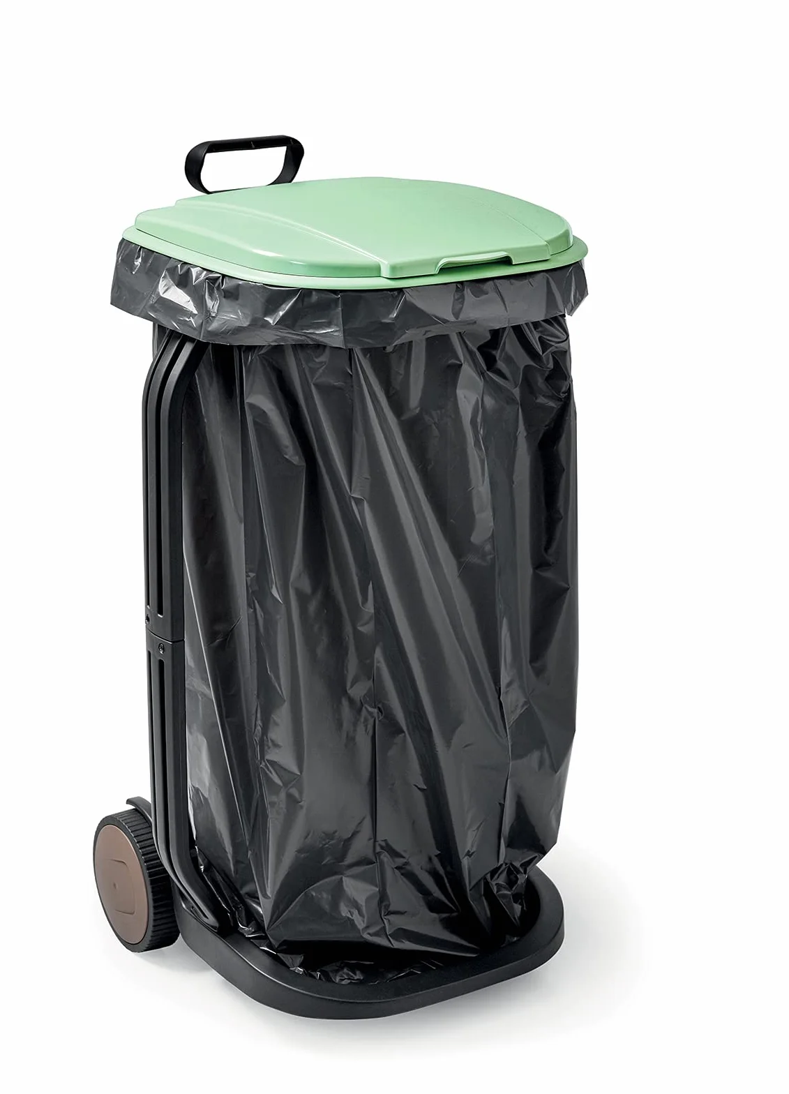 Chariot pour sacs à ordures plastique recyclé avec couvercle roues Noir