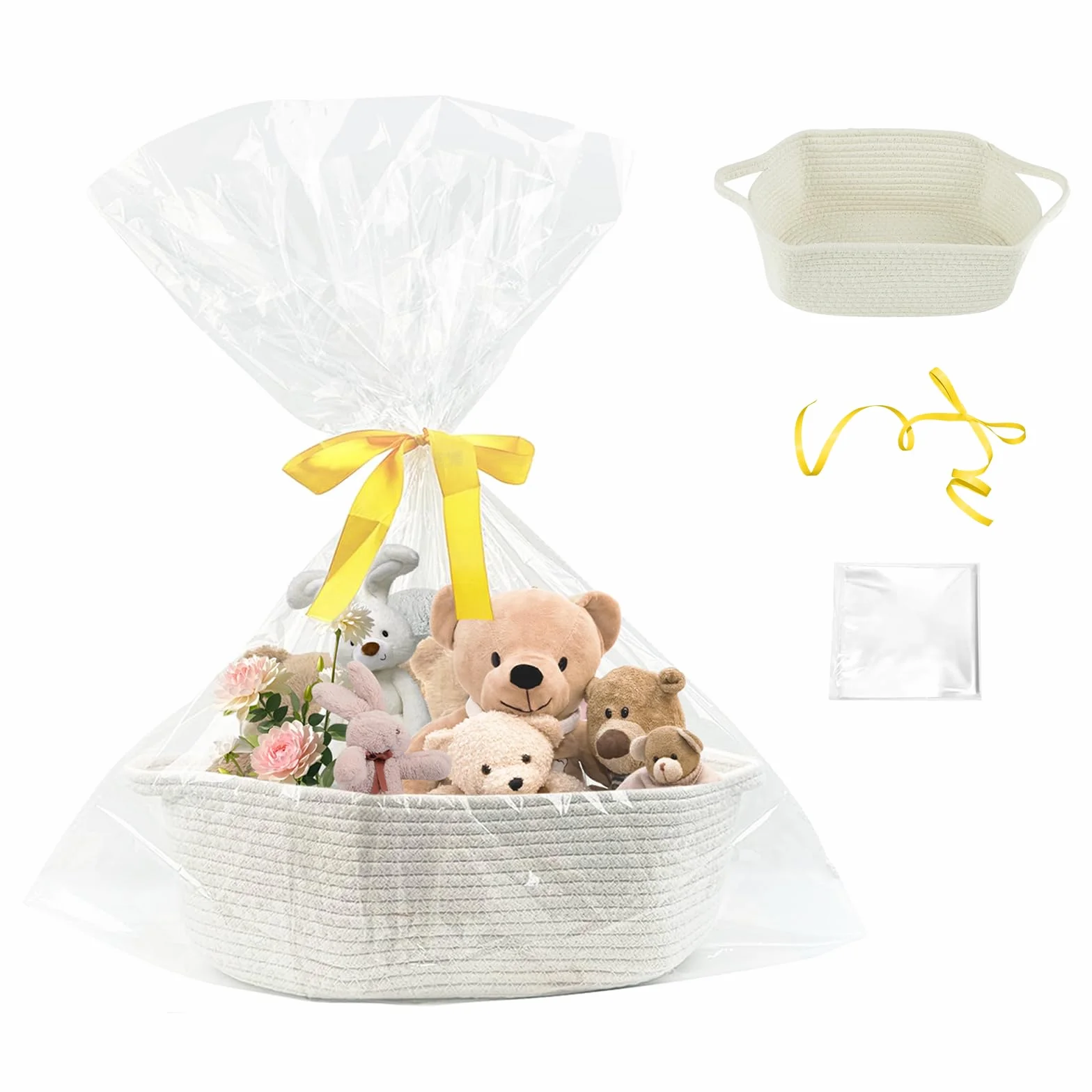 Panier Cadeau Vide À Garnir avec Sacs et Rubans, Pliable avec Poignées, pour Fête Prénatale, Anniversaire, Mariage