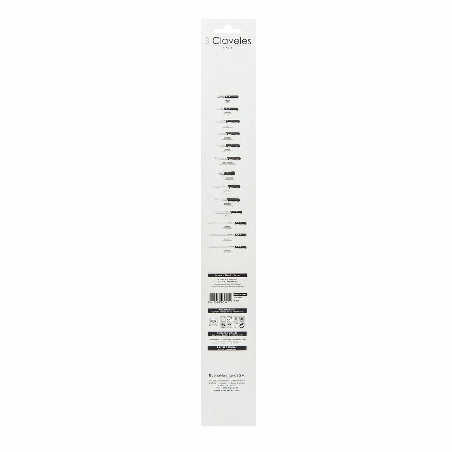 3 CLAVELES CUCHILLO JAMONERO ALVEOLADO 24 cm - 9,5"