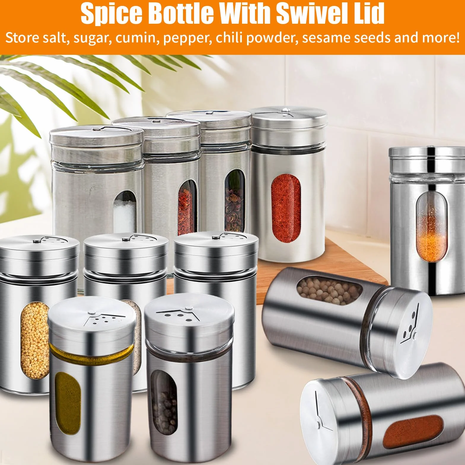 Pots Épices Acier Inoxydable 100ml 3 Trous Dosage Pivotant, Set Boîtes Rangement Sel Poivre Cuisine