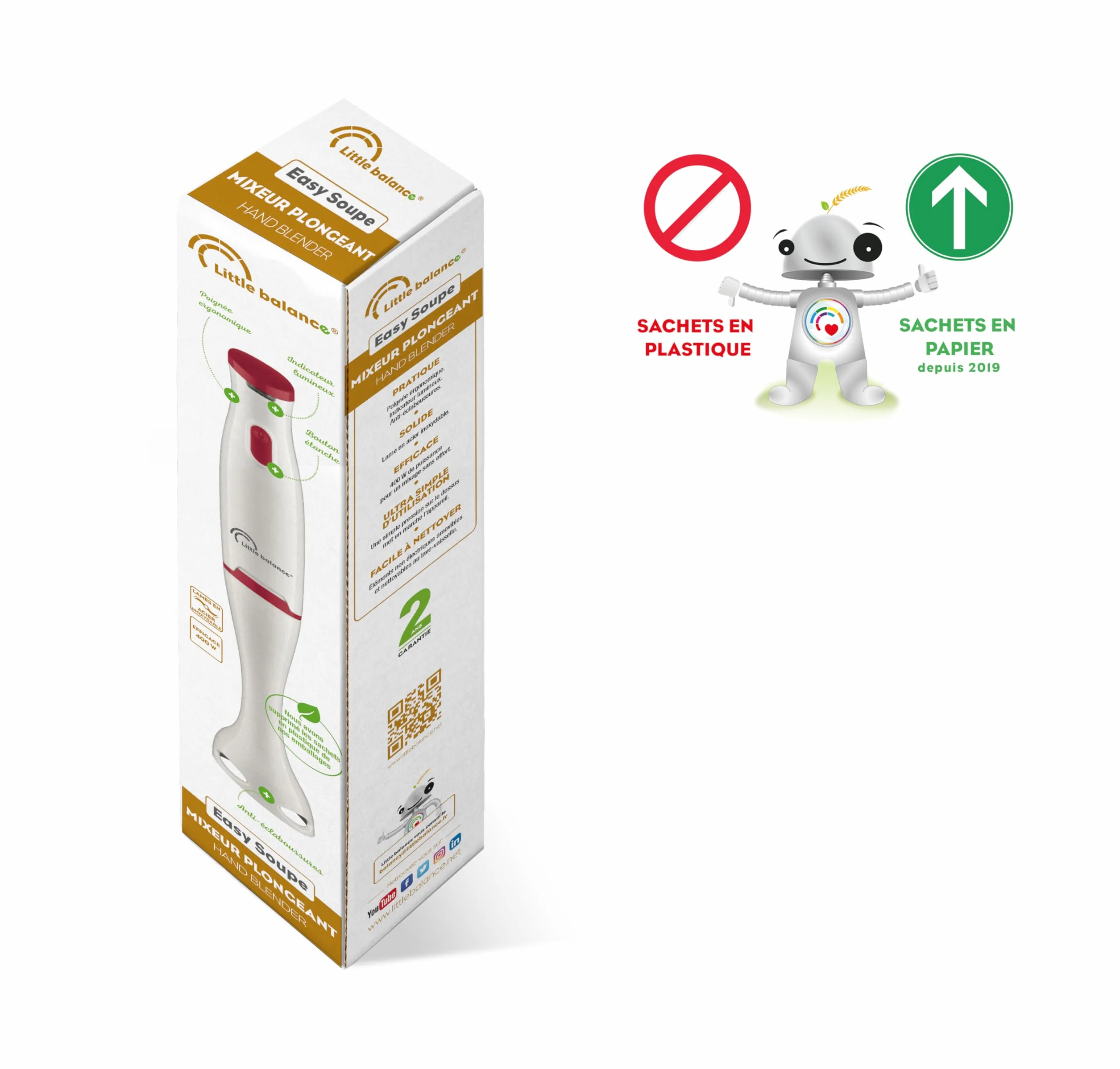 LITTLE BALANCE 8703 Easy Soupe Mixeur plongeant 400 W Blanc Rouge