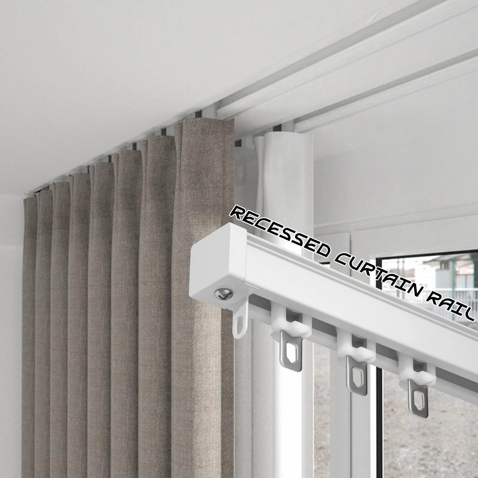 Système de rail de plafond coulissant pour rideaux d'extérieur, séparateur de pièce caché, tringles à rideaux silencieuses, blanc, 2,2 m – Parfait pour la décoration de la maison et du bureau