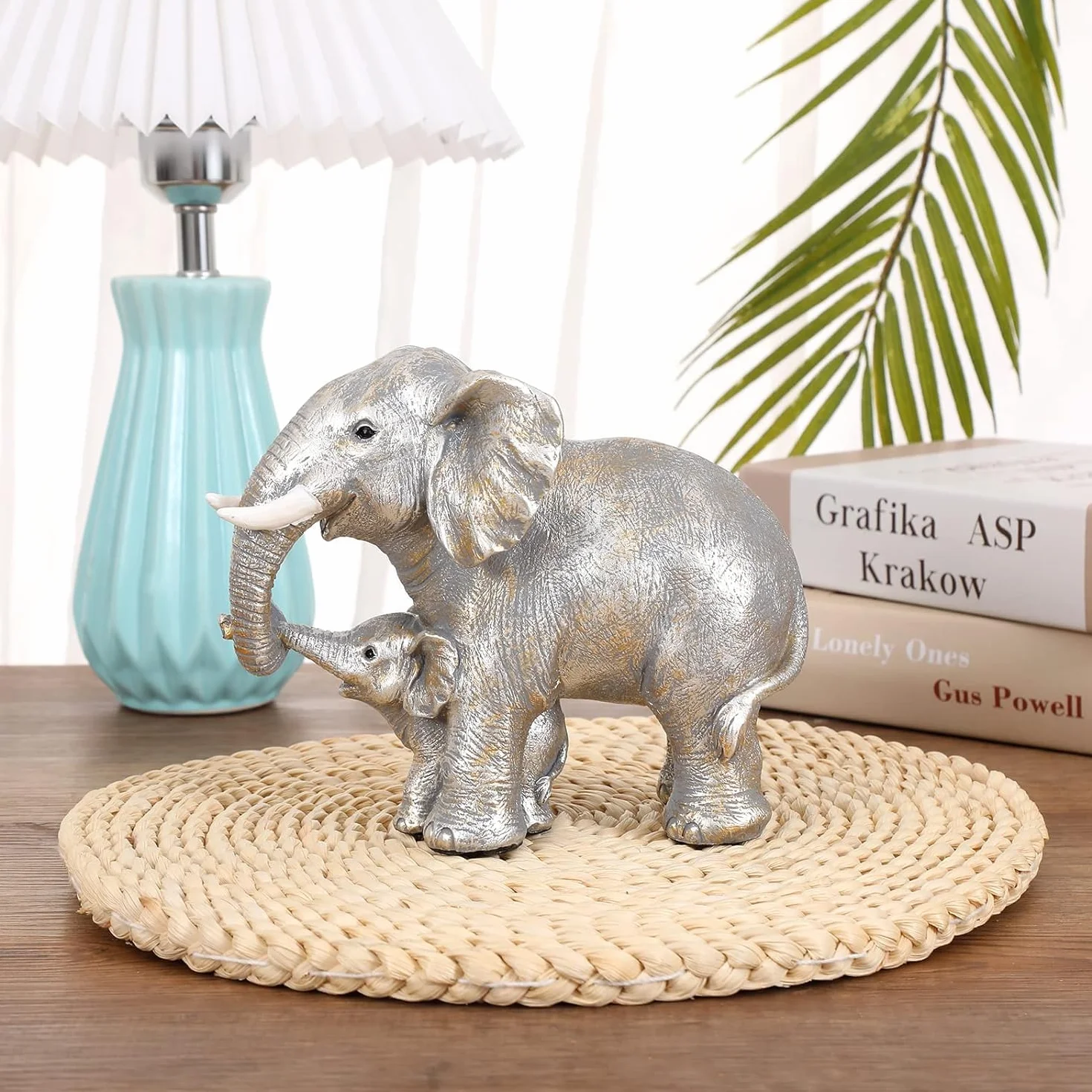 Statue Elephant Décoration Cadeau Maman Argent Intérieur Salon Bureau