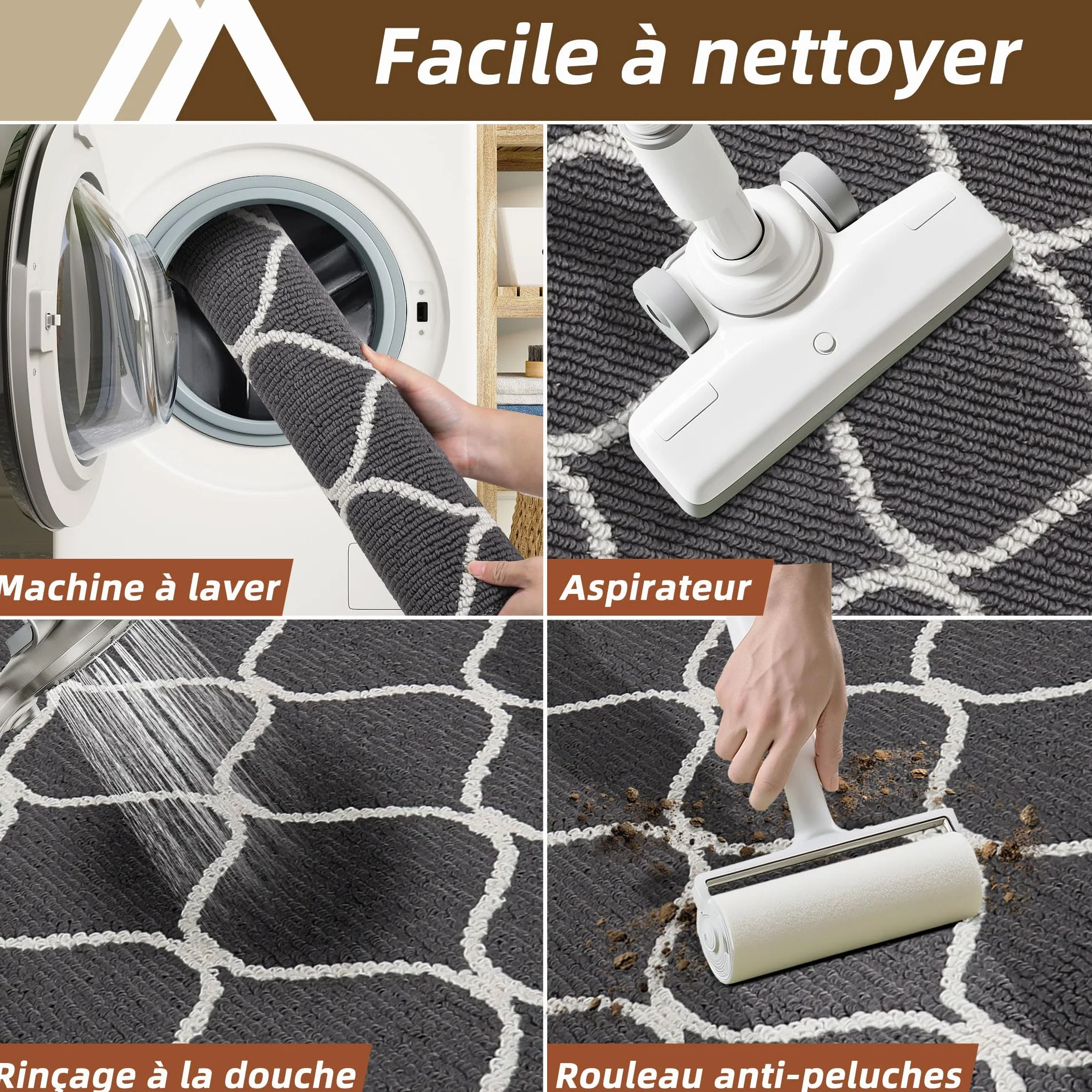 Tapis de Cuisine Antidérapant 60 x 120 cm Devant Evier Gris