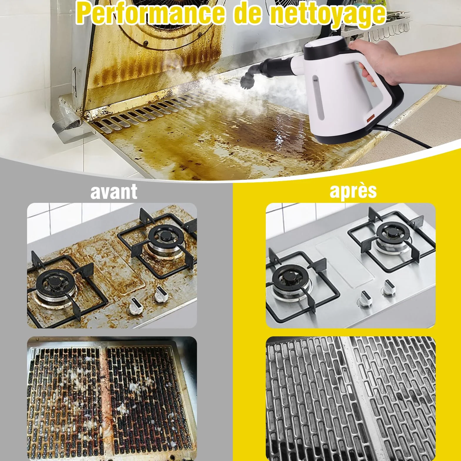 Nettoyeur à vapeur portatif Fippesax 400ml 15S chauffage instantané 9 accessoires