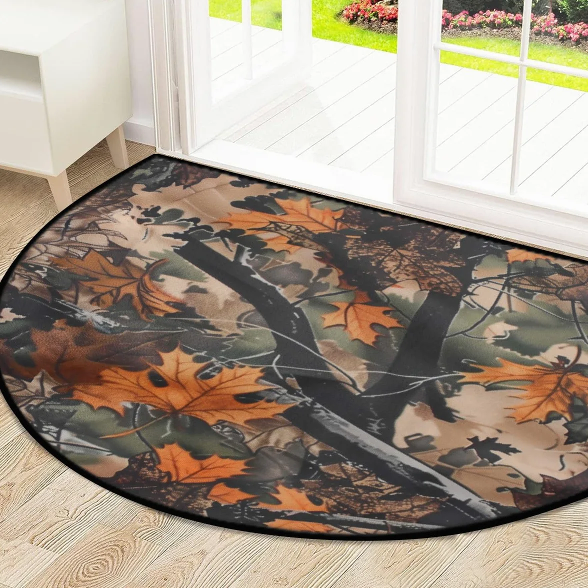 Mexpekil Paillasson demi-lune motif feuilles d'automne camouflage pour intérieur et extérieur, antidérapant, lavable, absorbant, anti-saleté, 100 x 160 cm