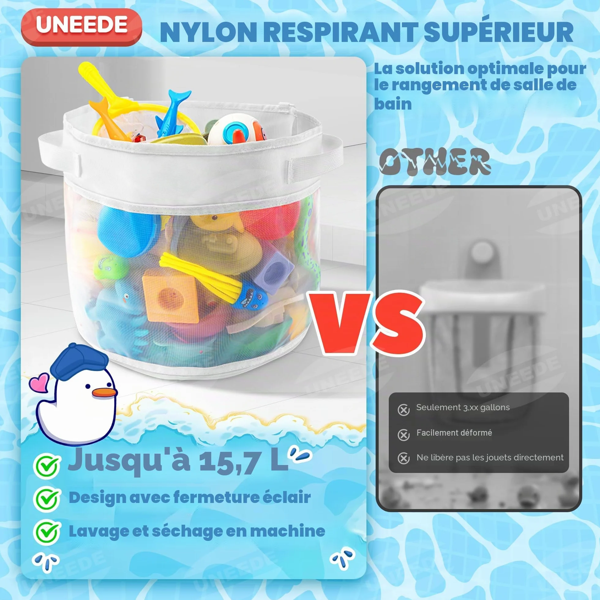 UNEEDE Filet Rangement Jouet Bain Bebe avec 4 Crochets Adhésifs