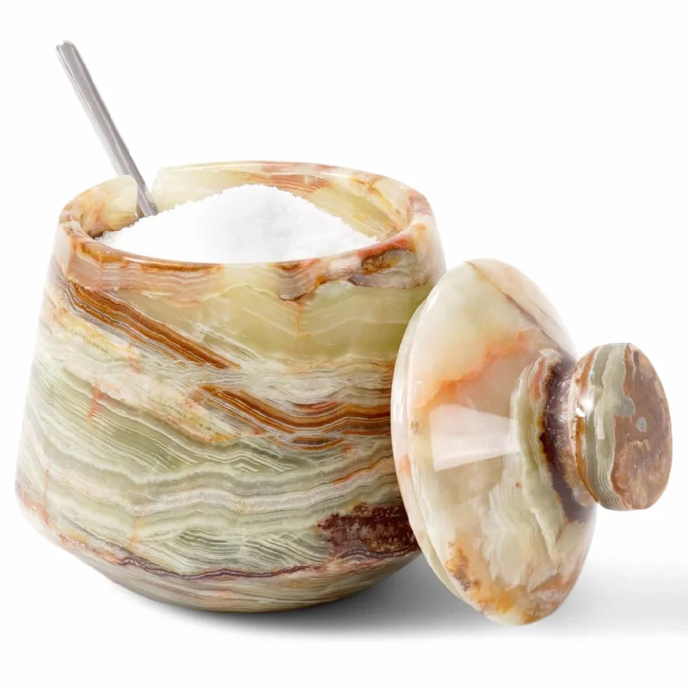Salière en marbre Onyx vert 10,2 cm Fait à la main