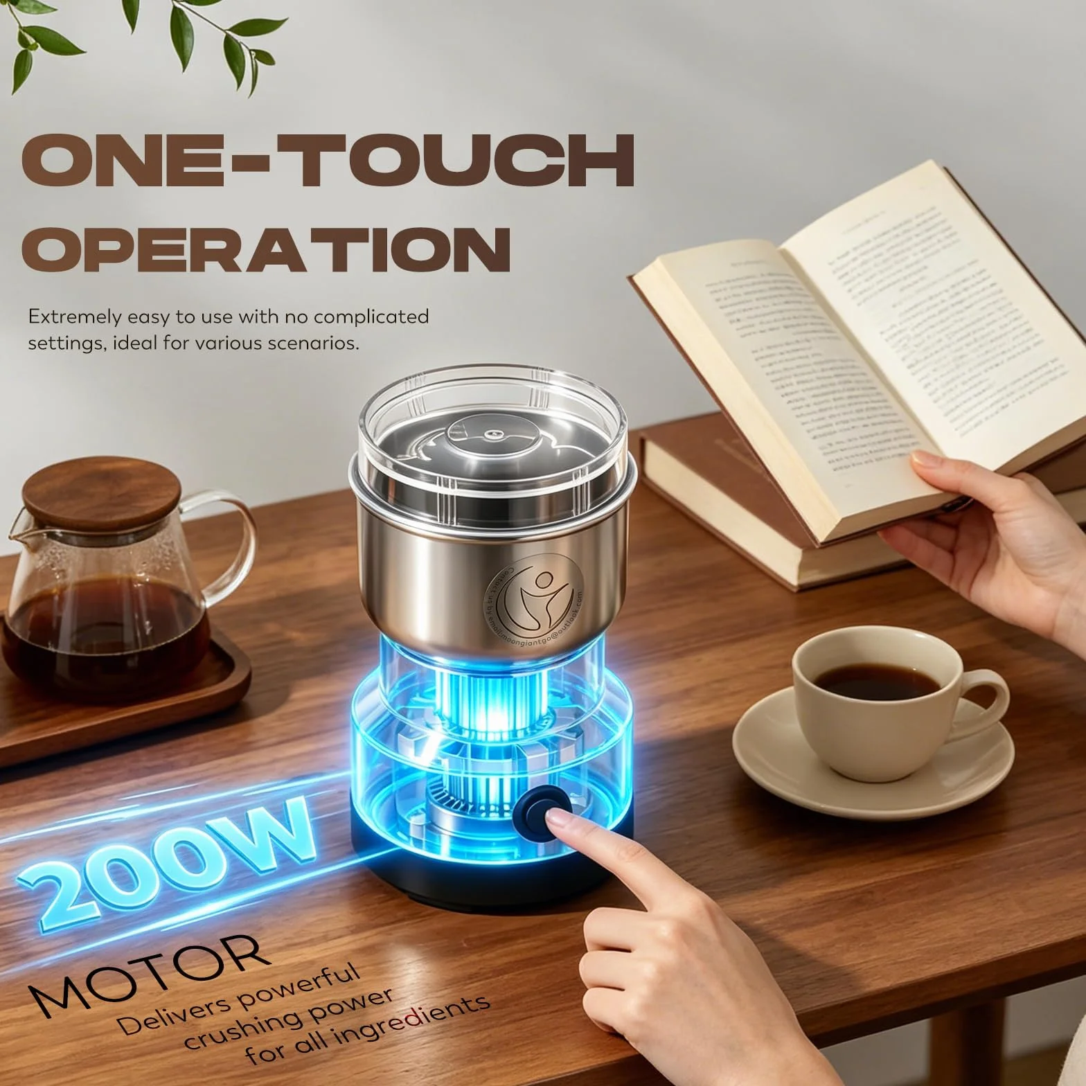 Moongiantgo Moulin à Céréales Multifonctionnel 200W 14500rpm, Broyeur à Café Ultra-Fin 300ml Acier Inoxydable