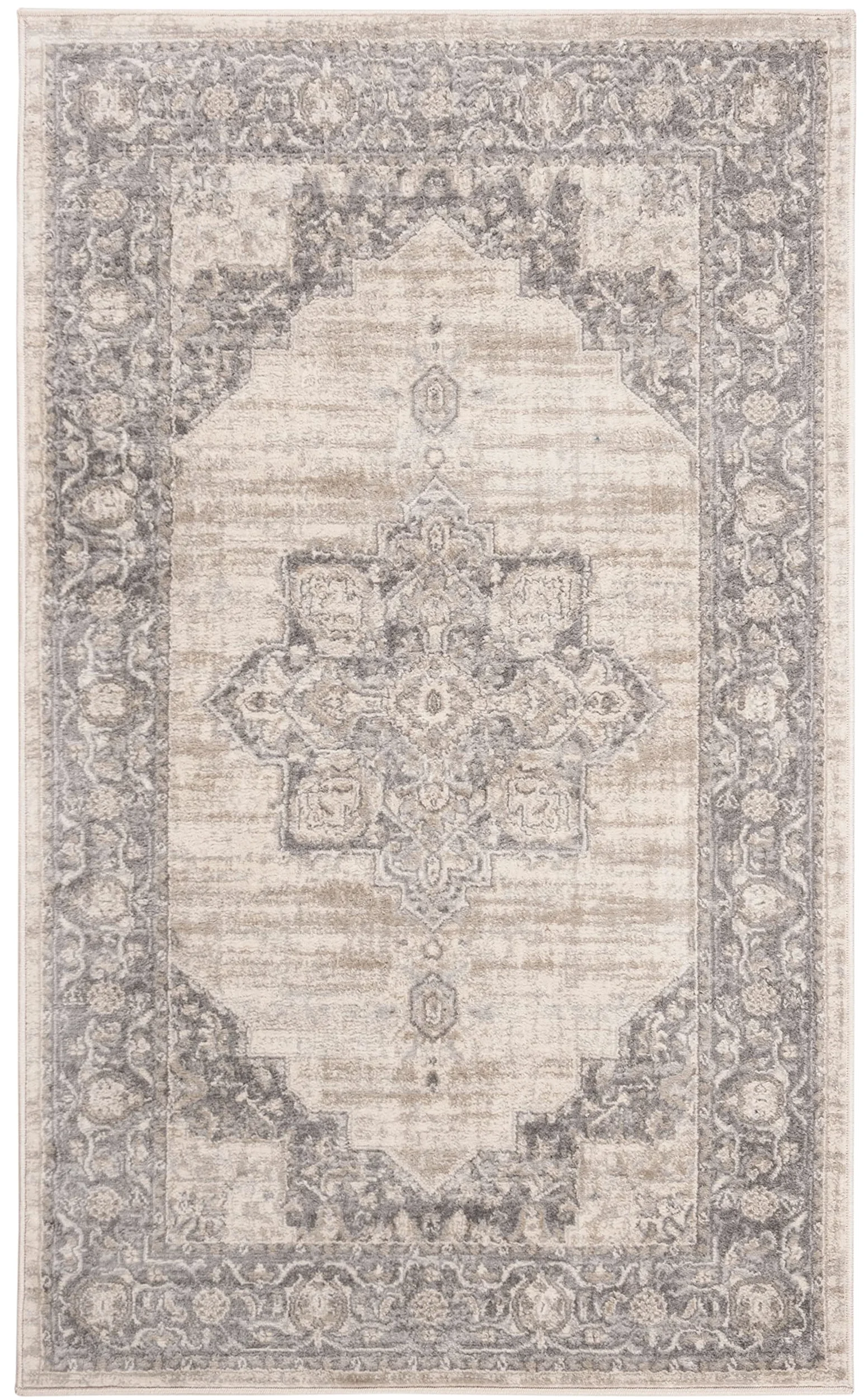 SAFAVIEH Tapis Traditionnel pour Salon, Salle à Manger, Chambre à Coucher - Brentwood Collection, Tapis à Poil Court, Crème et Gris, 122 X 183 cm