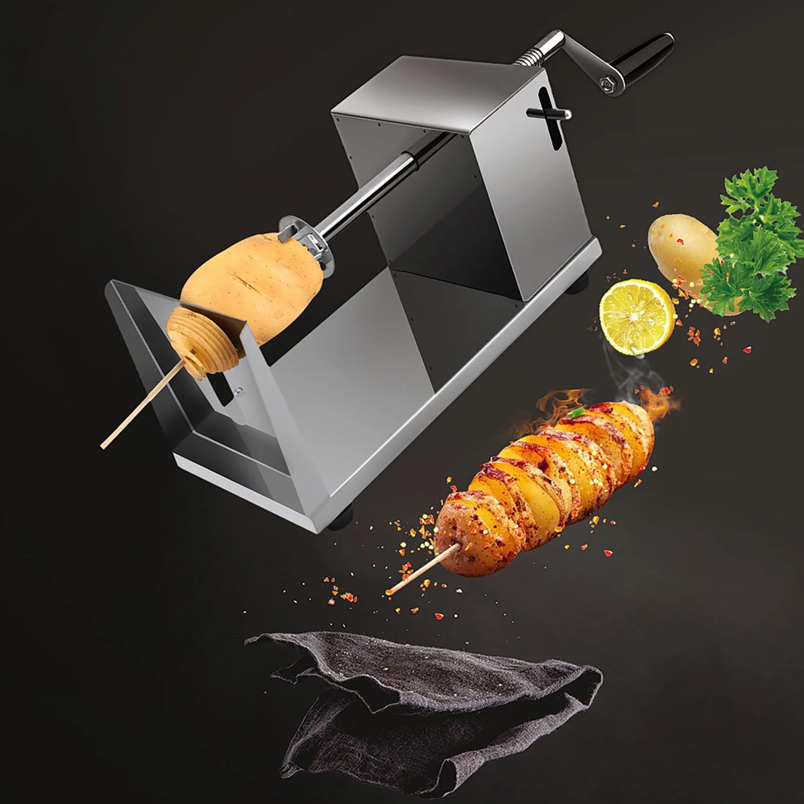 Coupe-Frites en Acier INOX avec Manivelle, Coupe-Pomme de Terre Spirale