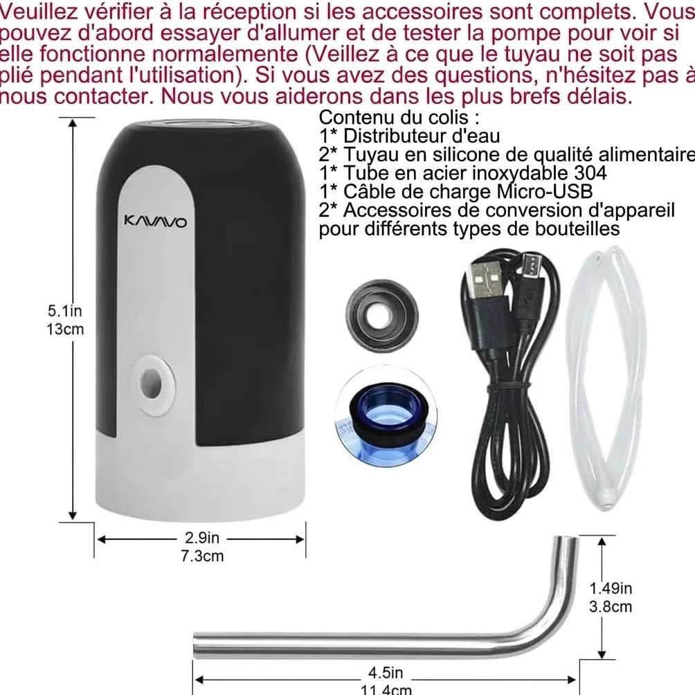 Pompe à Bouteille d’Eau Électrique Portable, 2 Adaptateurs, 2 Tuyaux, Silicone, Plastique, Noir Blanc