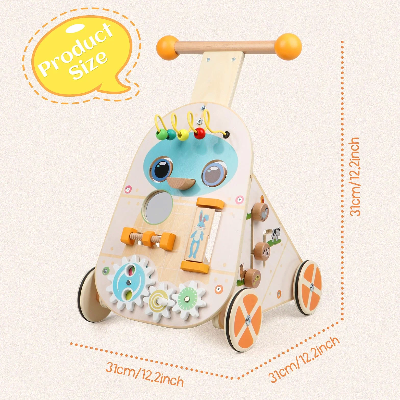 Jacootoys Activité Walker en Bois, Vitesse réglable Baby Push Walker pour garçons Filles 1 2 3 Ans