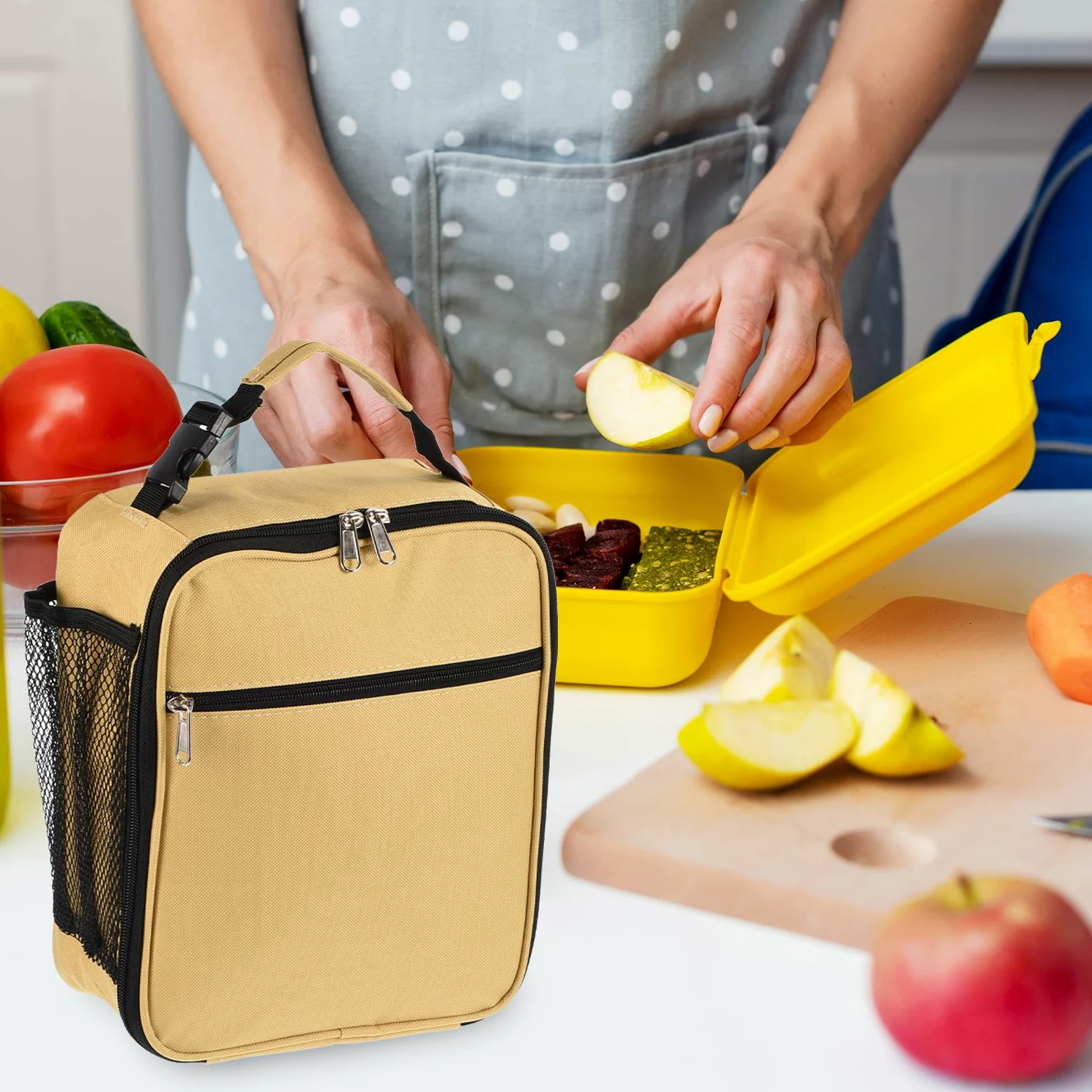Sac à déjeuner isolé, boîte à déjeuner étanche avec Poches/poignée, Sac fourre-Tout Portable, récipient Alimentaire pour Le Travail de Bureau, Pique-Nique en Plein air, Kaki