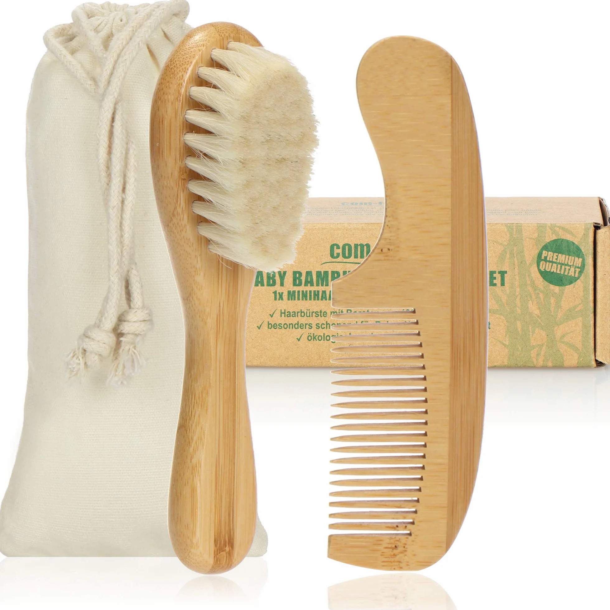 Ensemble de Soins capillaires bébé Brosse à Cheveux en Bambou Poils Doux Laine Peigne Mouton