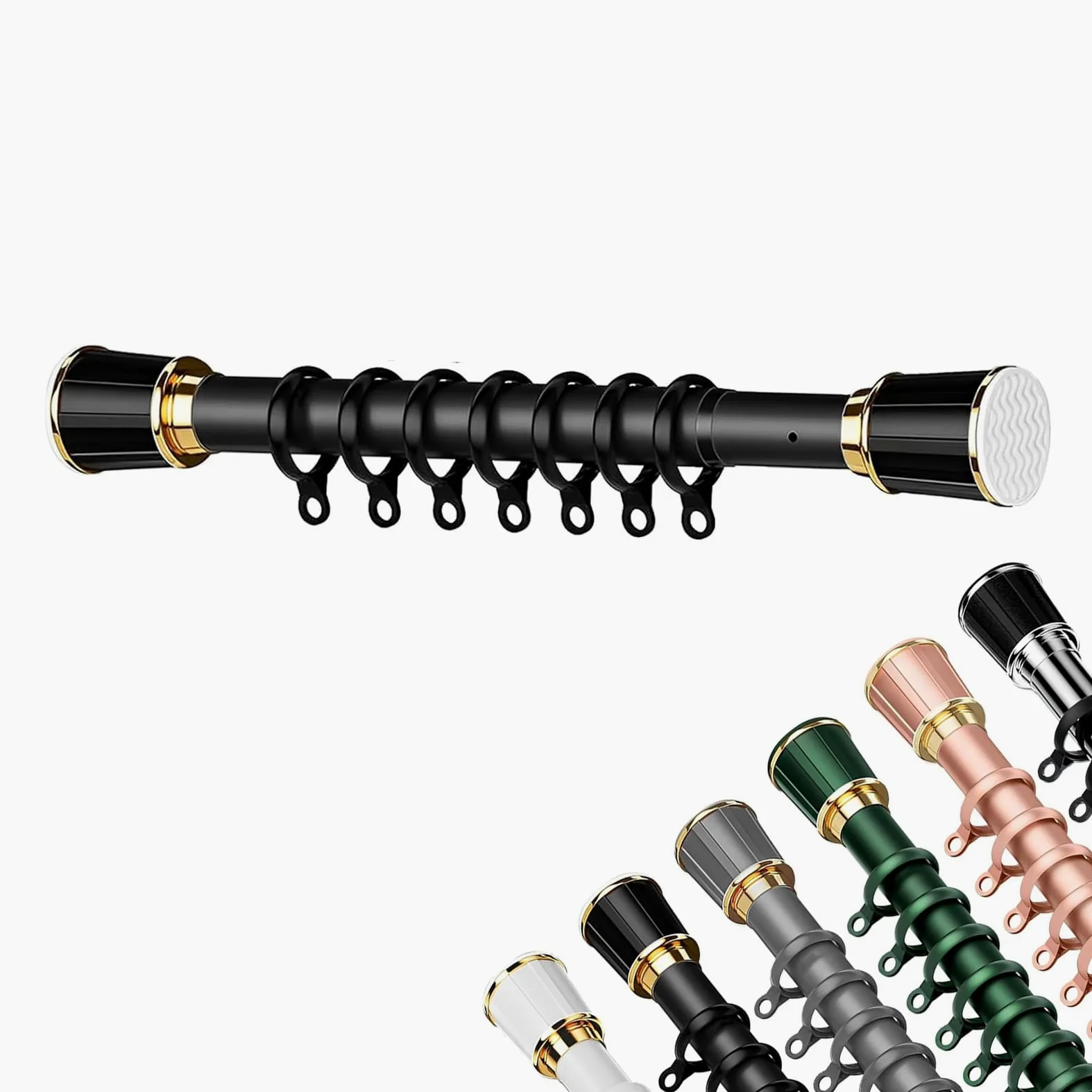 Tringle à rideaux extensible sans perçage de 3,6 à 4,5 m - Tringle de tension noire pour douche et séparateur de pièce - Installation facile - Longueur réglable - Design moderne et durable