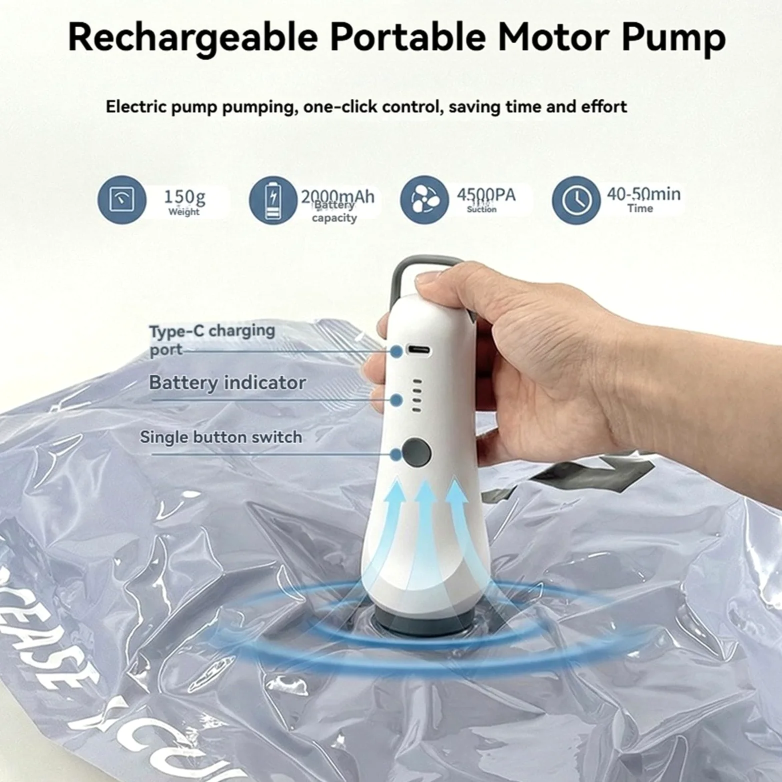 Sac de compression sous vide pour économiser de l'espace - Sacs de rangement L/M/S pour le rangement de vêtements et de la maison - Sac hermétique sous vide avec pompe électrique sans fil