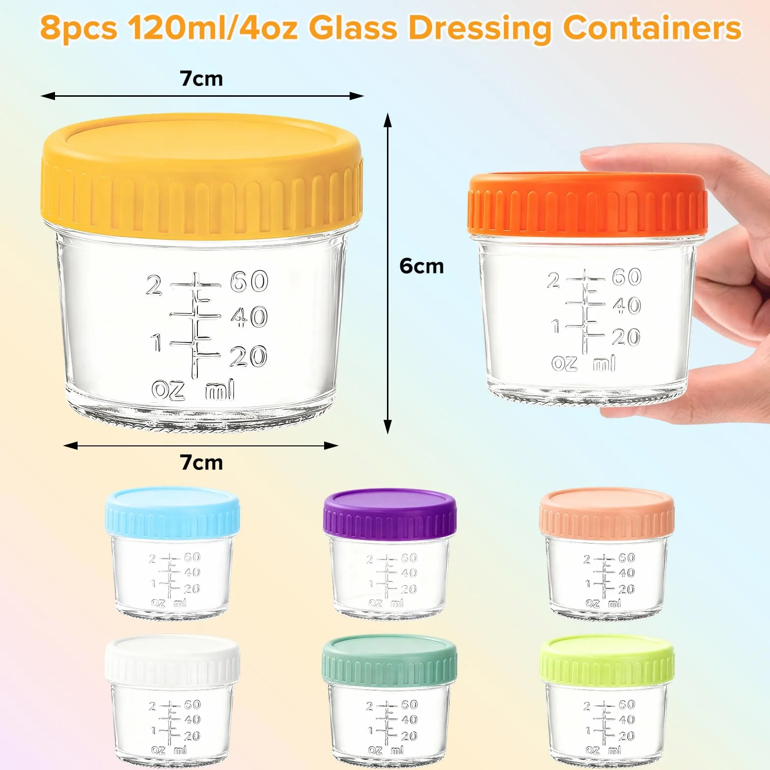 8 Récipients à Vinaigrette en Verre 120ml avec Couvercles Silicone Anti-Fuite, Boîtes Conservation Alimentaire Portable