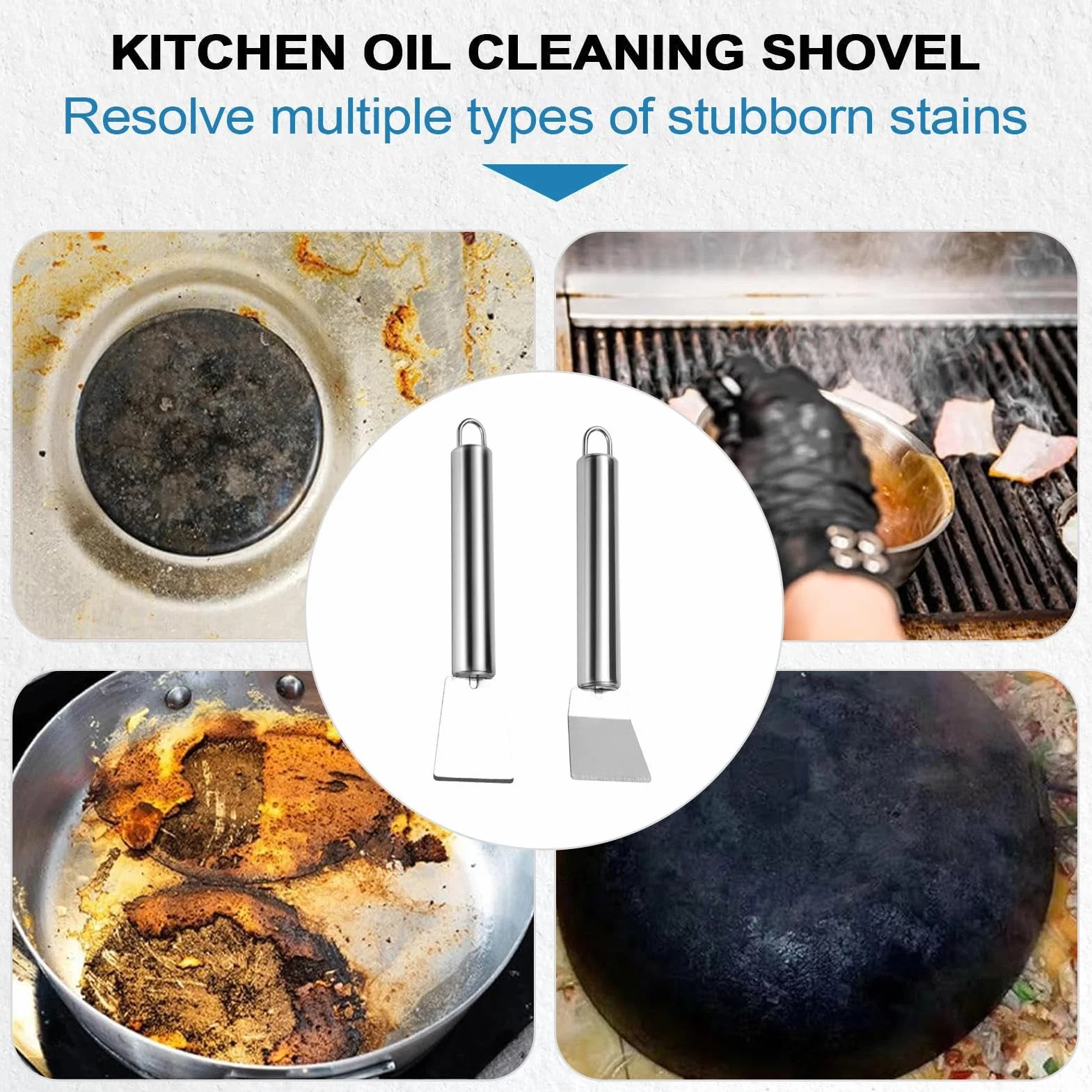 Spatule Nettoyante en Acier Inoxydable - Racloir pour Cuisine, Gril Barbecue, Camping Extérieur