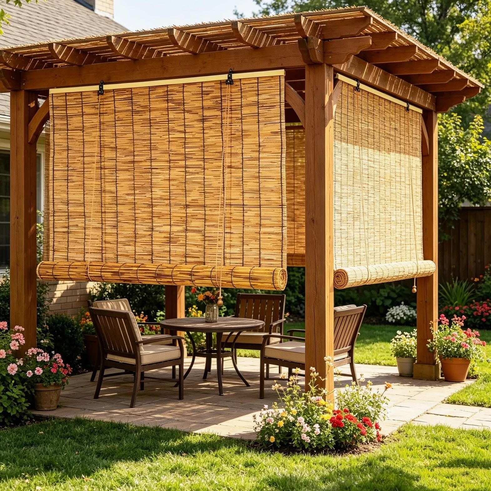 Store Enrouleur Extérieur Naturel Store Bambou Extérieur 100x200 120x160 150x180 150x200cm Rideau De Roseau Avec Levage Stores Venitien Bois Pare Soleil Balcon Terrasse Pergola Fenêtre(W130cmxL200cm)
