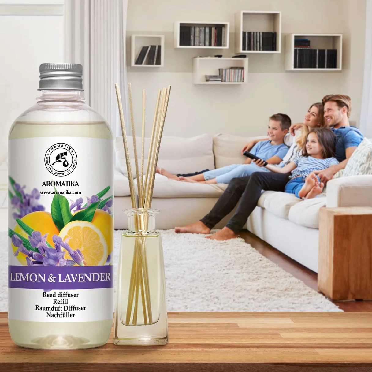 Diffuseur de Parfum Citron-Lavande 500ml - Aromathérapie - Huile Essentielle - Parfum d'Ambiance Frais et Longue Durée