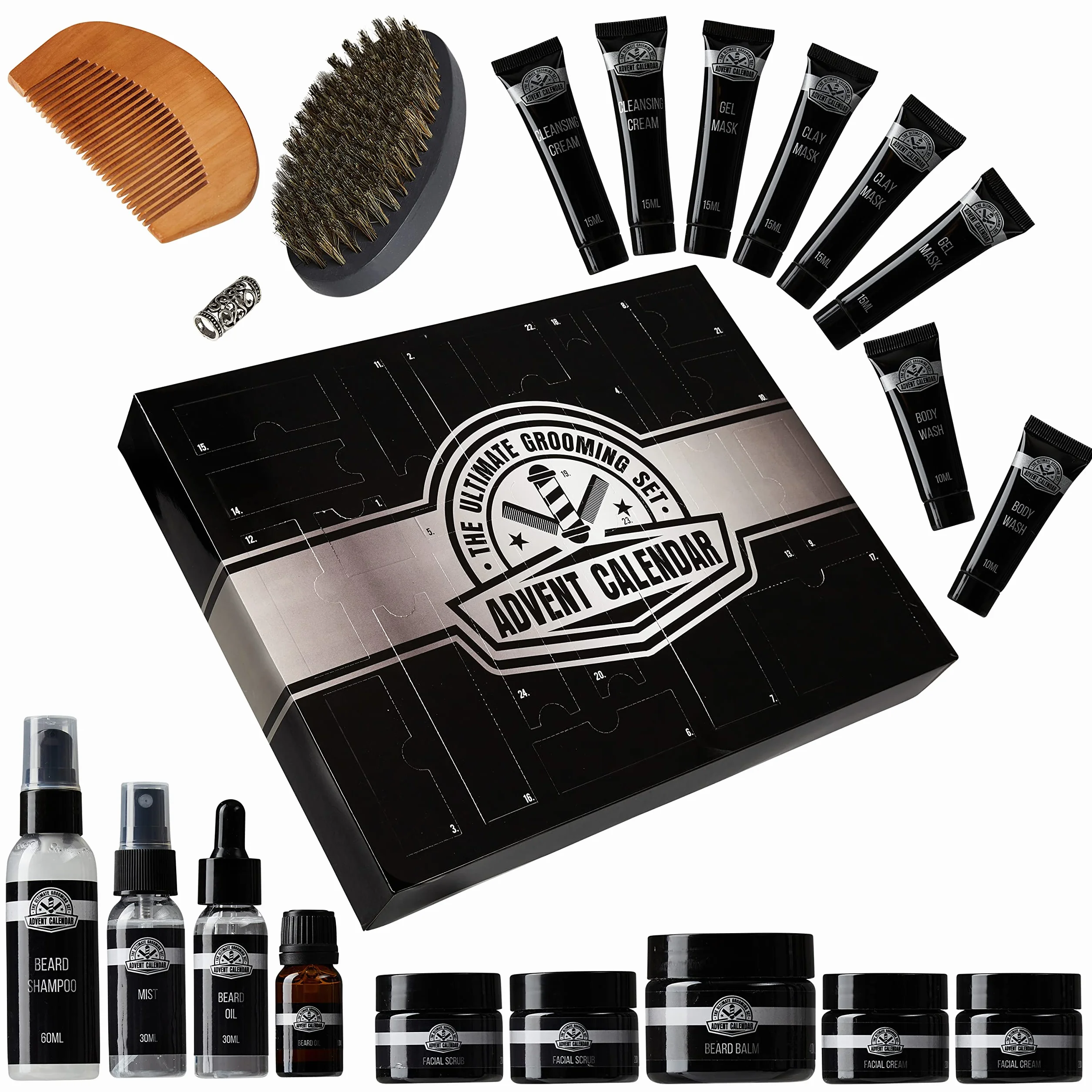 KreativeKraft Calendrier de l'Avent 2025 Homme 24 Surprises Kit Barbe Huiles Baumes Gommages Peignes