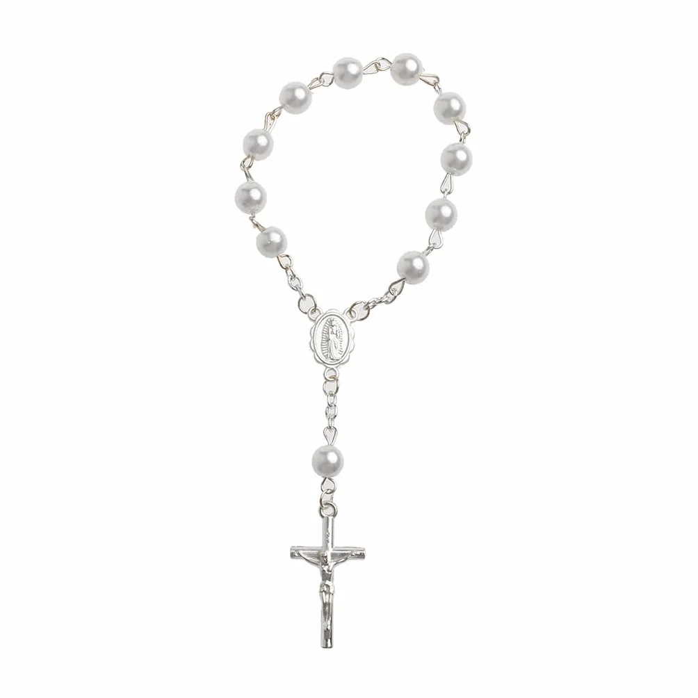 Baptême Mini Chapelet Ivoire Faux Perles Bracelet Croix