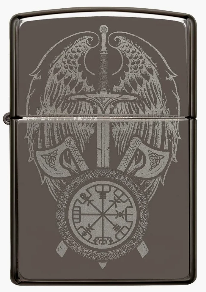 Zippo Briquet Tempête - Wings & Sword Model - Finition Black Ice avec Image Photo - Rechargeable - Réutilisable - Design Coupe-Vent - Coffret Cadeau Fabriqué aux États-Unis