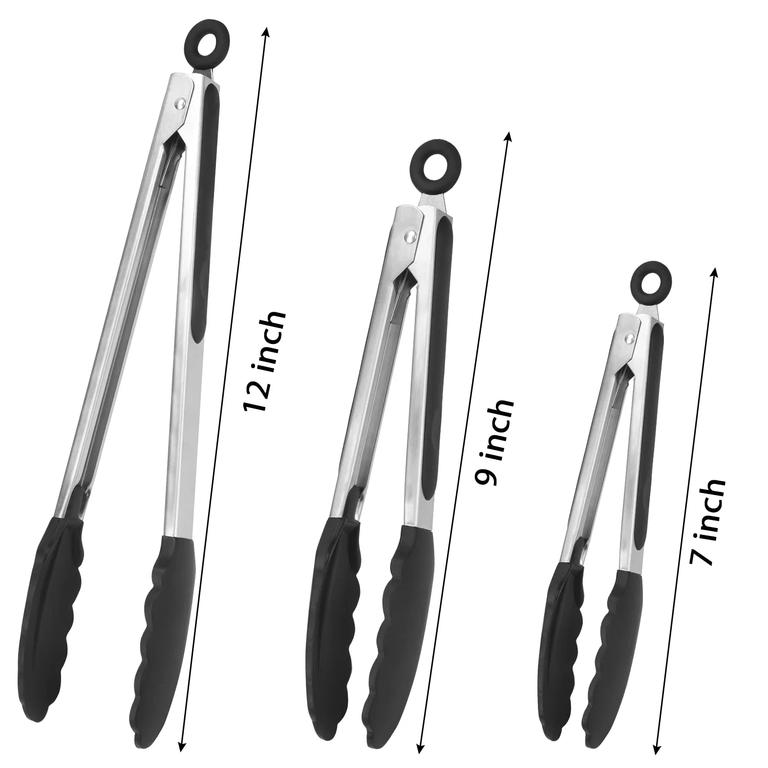 Lot de 4 pinces de cuisine en silicone verrouillables pour buffet, pinces de service en acier inoxydable, 19,2 cm, 30,5 cm et 30,5 cm avec embouts en silicone, spatule en silicone antiadhésive,