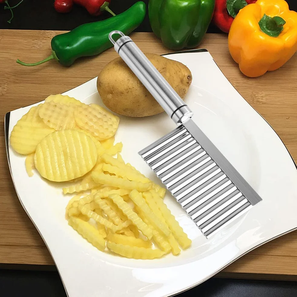 Vicloon Couteau Ondulé en Acier Inoxydable pour Coupe Frites Pommes de Terre et Légumes