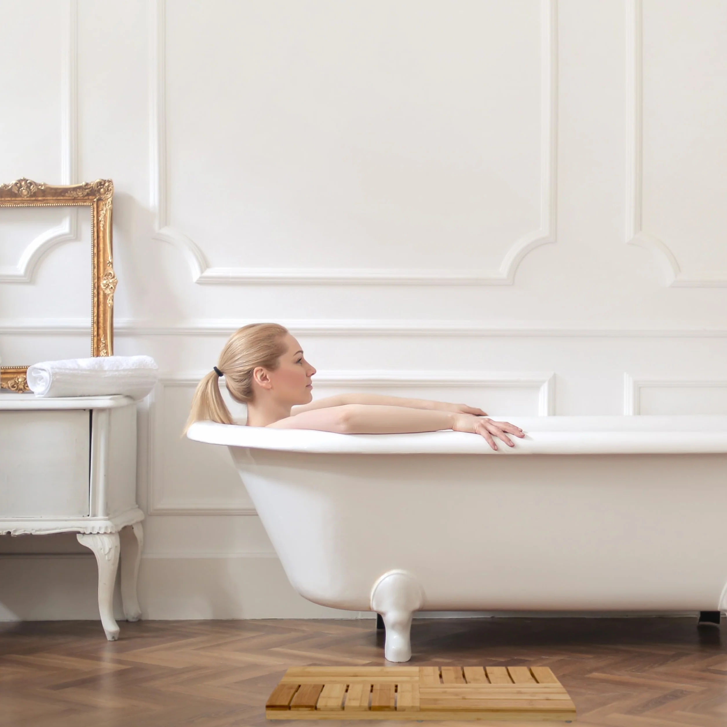Relaxdays Tapis de Bain en Bambou 61x40 cm Antidérapant pour Sauna Baignoire Piscine