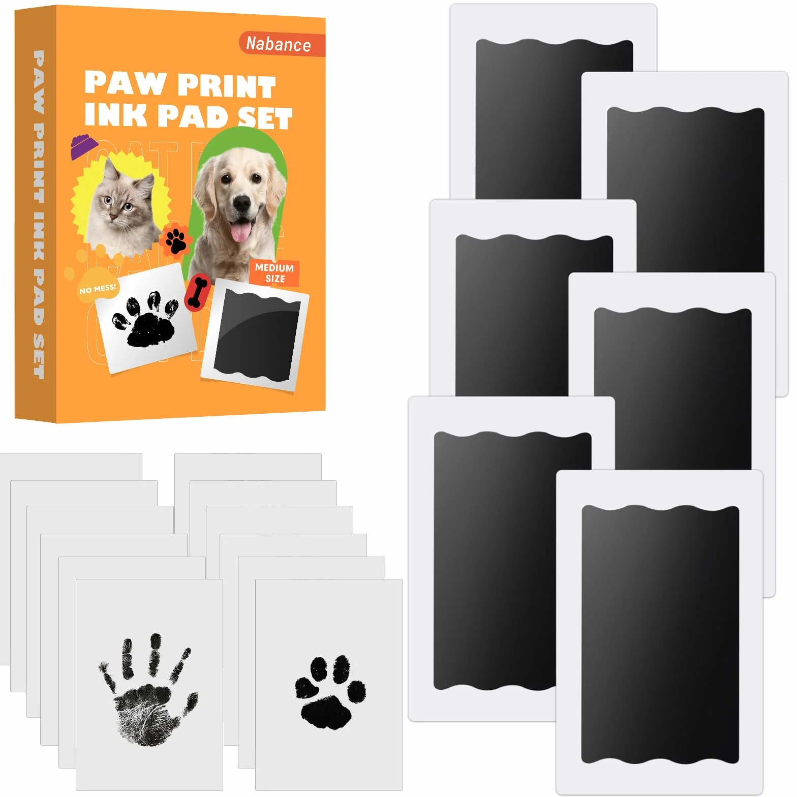 Empreinte Chien Nabance 6pcs Kit Empreinte Chien Chat 12 Cartes Clean Touch Empreintes Bébé Kit Empreinte Pieds et Mains Boîte Cadeau