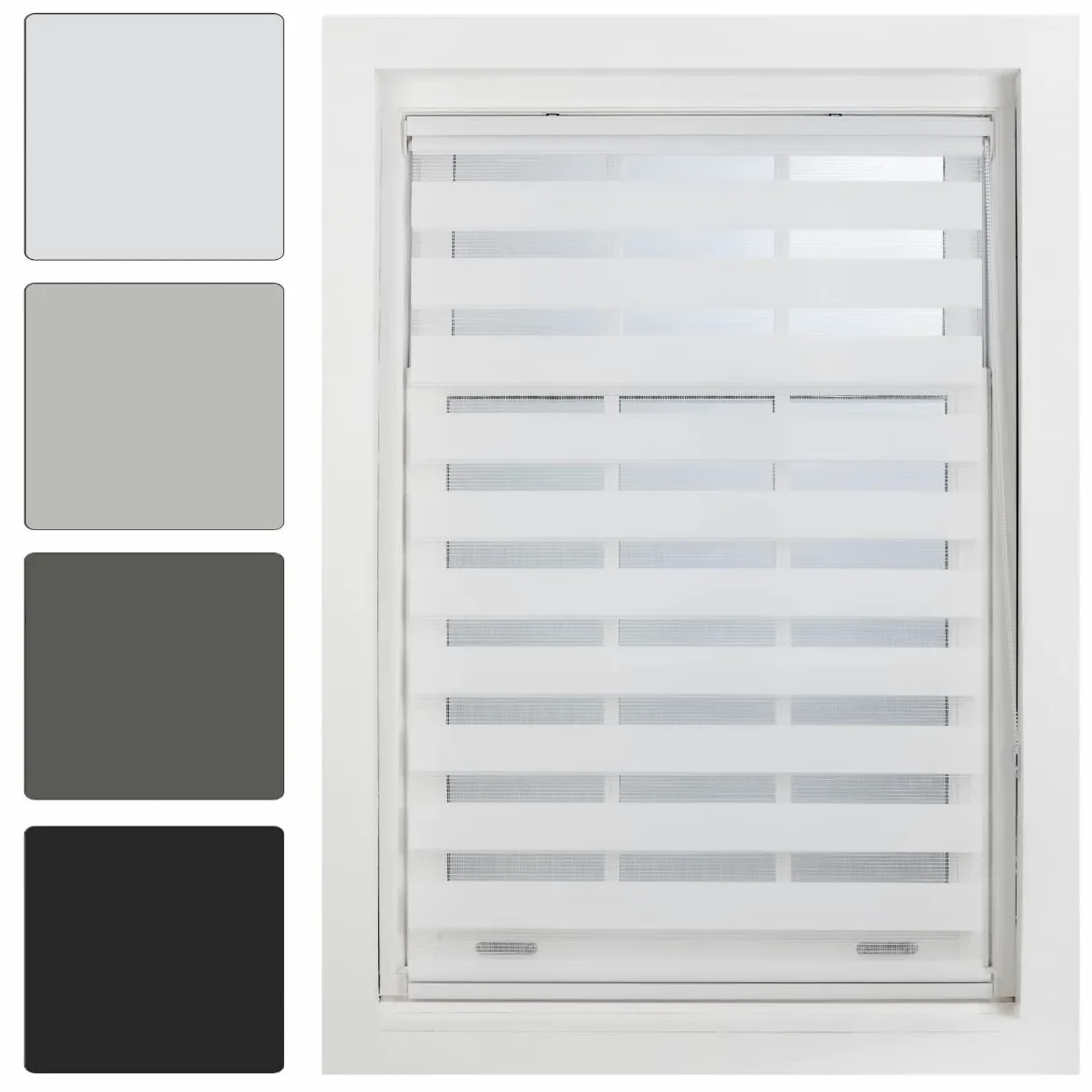 FURNISHED Stores Jour et Nuit sur Mesure - Store Enrouleur zébré en Tissu à Double Vision, Installation Rapide - Store Jour et Nuit, Blanc, 120W x 210H cm