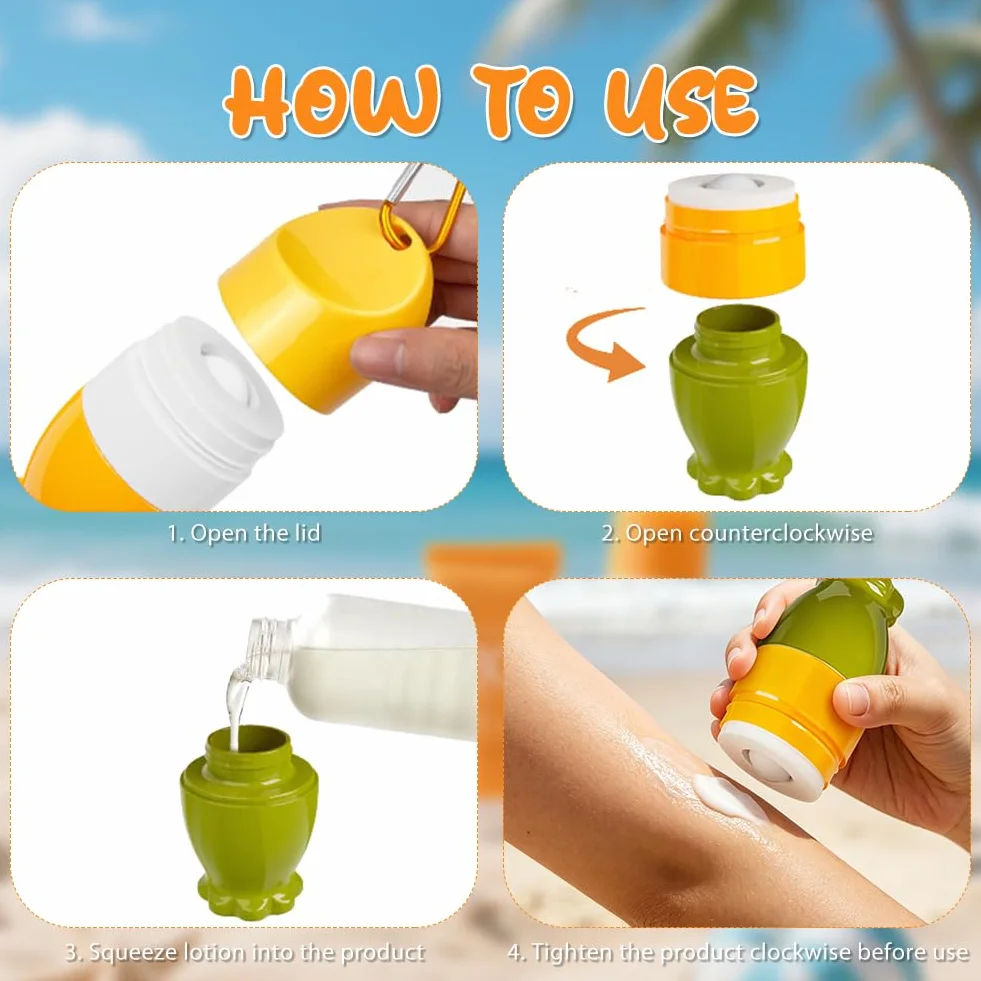 Applicateur de crème solaire 2 Pièces 100ml Roll-on Rechargeable Éponge Portable avec Crochet