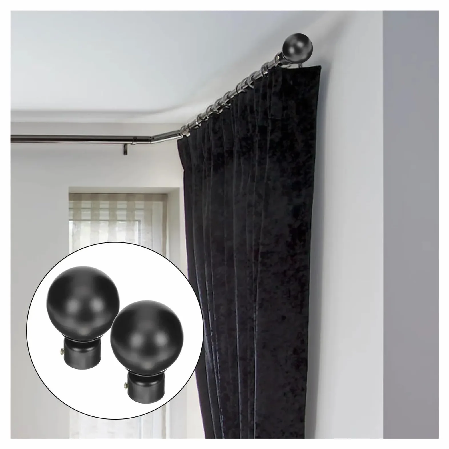 Lot de 4 embouts de tringle à rideaux avec tête décorative en fer noir de 28 mm pour tringles de fenêtre, maison, hôtel, quincaillerie pour tringles à rideaux