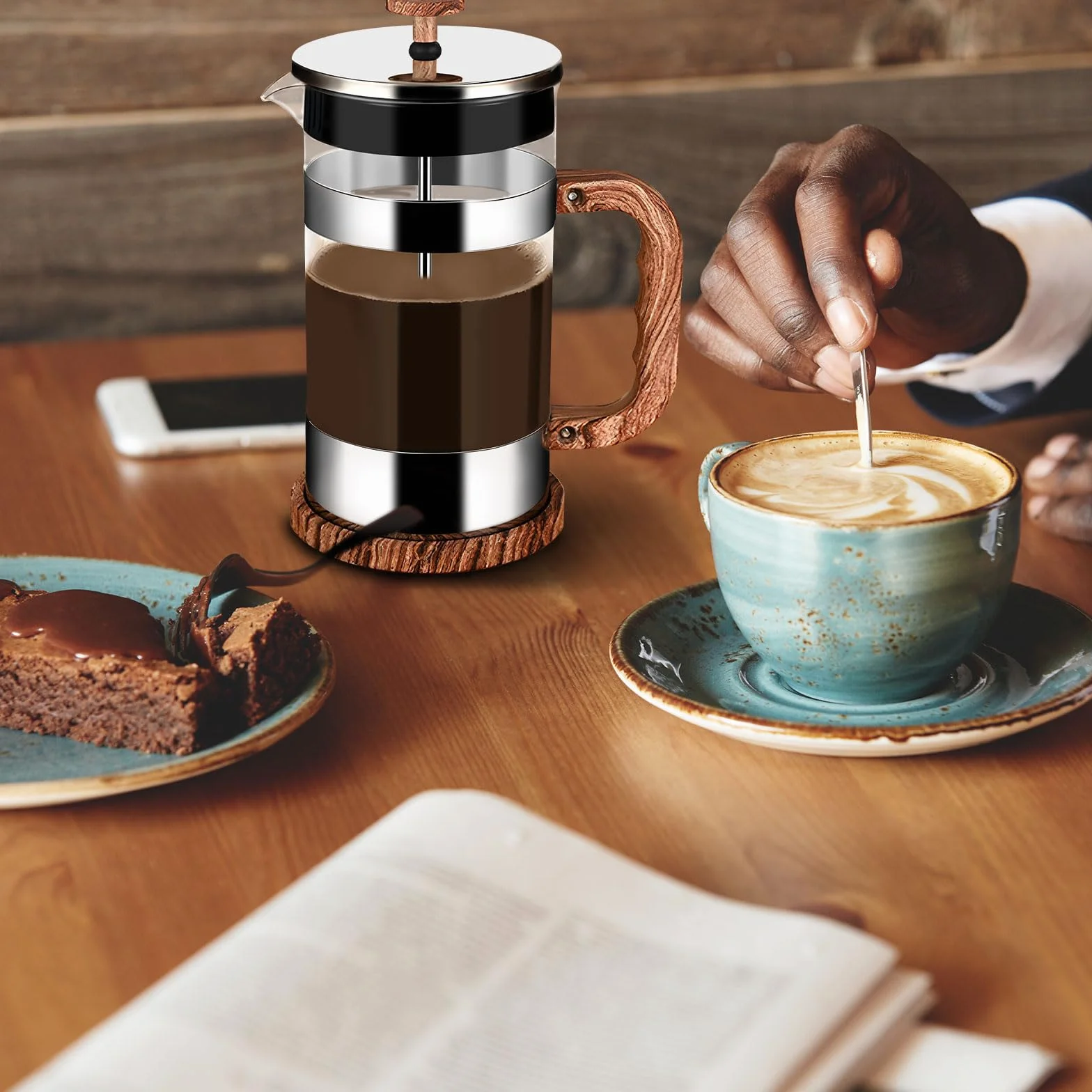 Cafetière à Piston en Verre 1000ML, Presse Française Résistant à la Chaleur avec Filtre en Acier Inoxydable