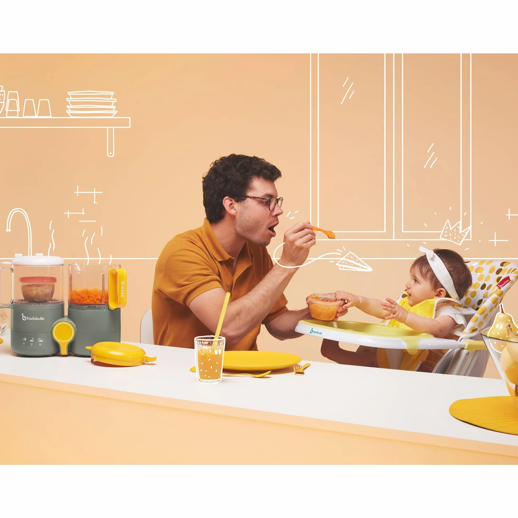 Badabulle B-Easy Robot Culinaire bébé 4 en 1 Cuisson vapeur douce Mixage