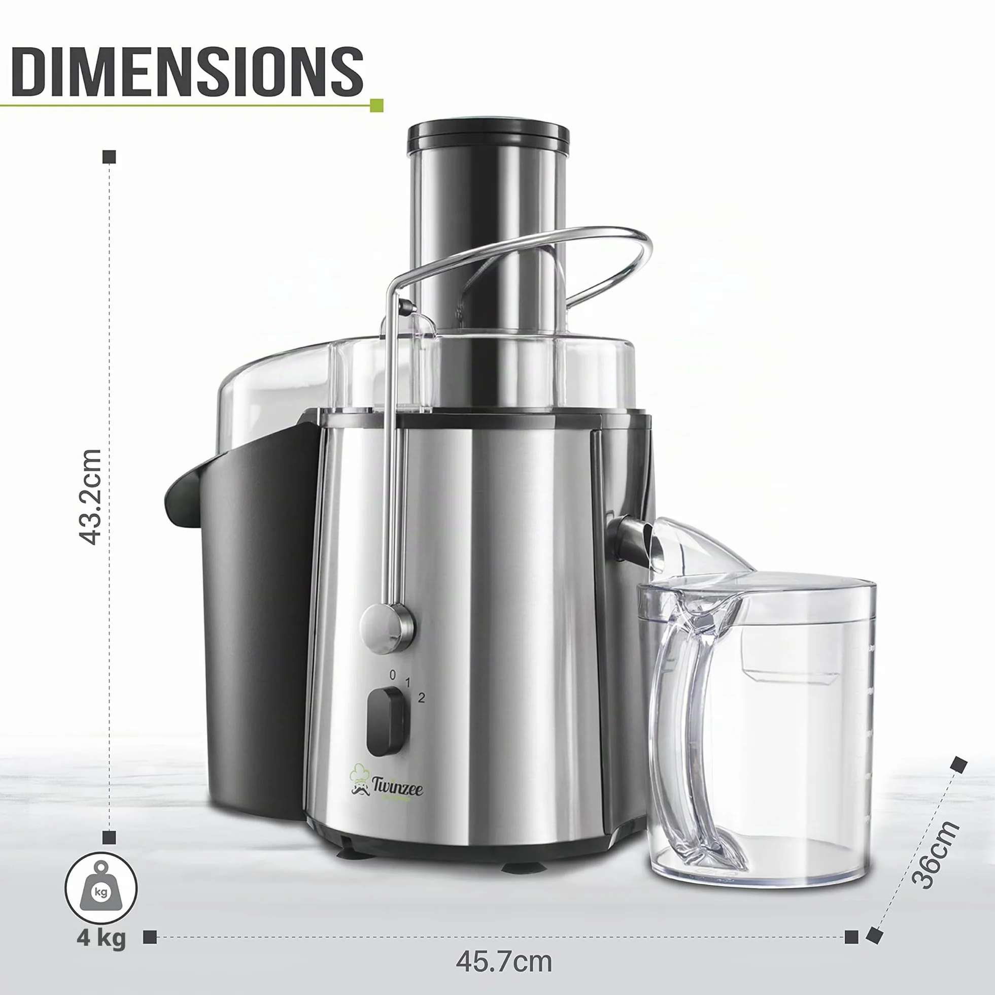 Twinzee Centrifugeuse Extracteur de Jus 850W, Large Bouche 75 mm - Fruits et Legumes