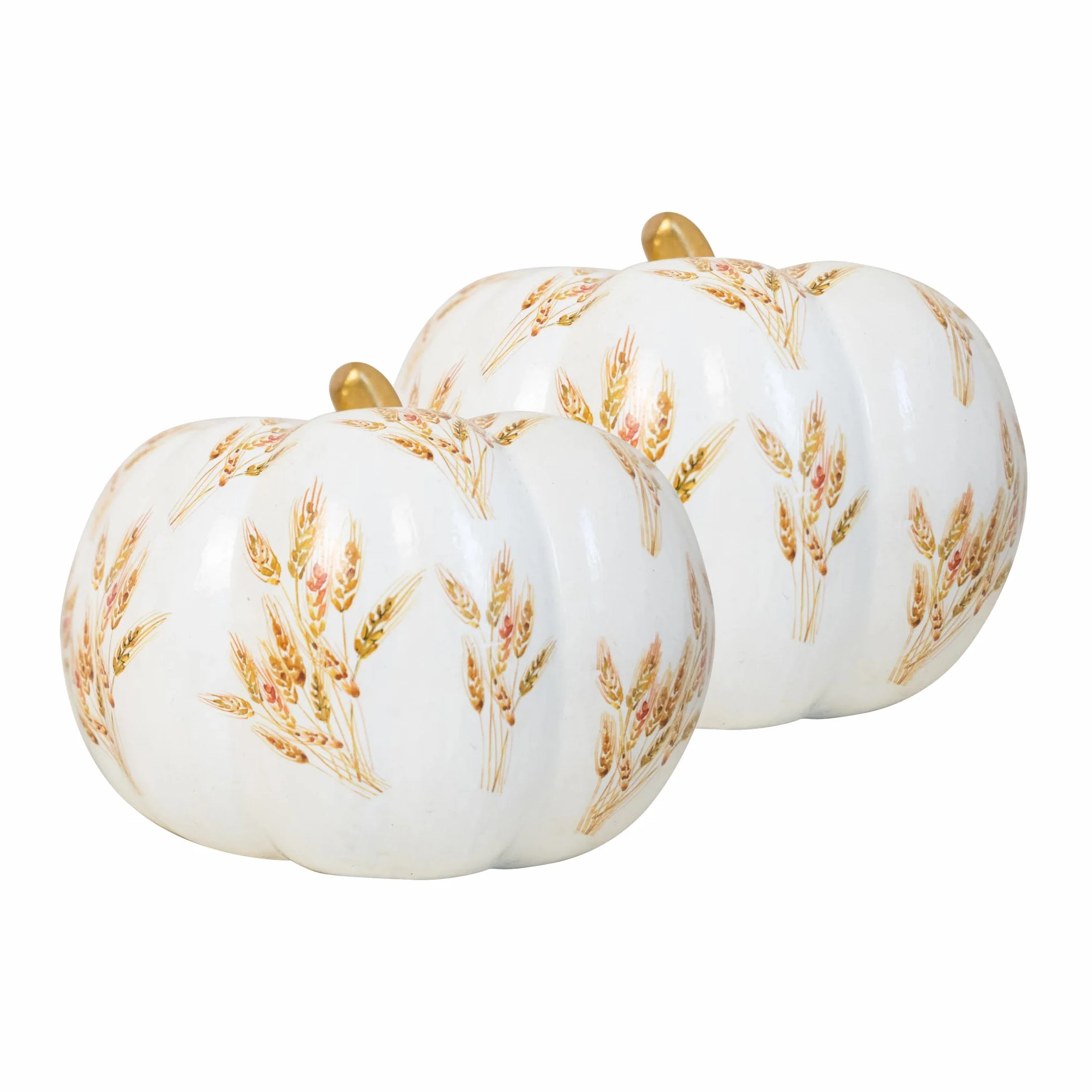 Heitmann Deco Lot de 2 Champignons en céramique, Blanc Motif doré, 40 cm et 25 cm