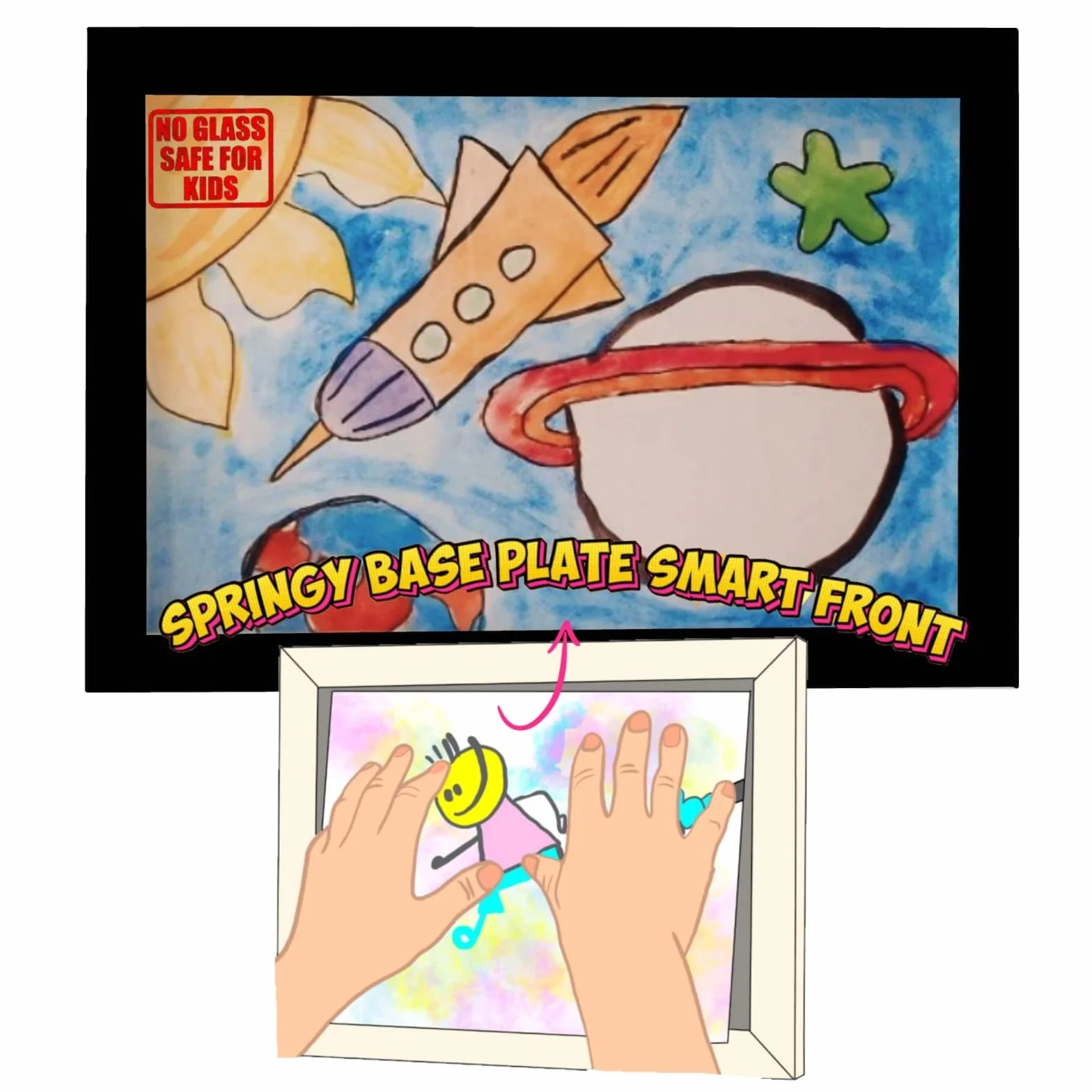 Cadre artistique pour enfants interchangeable A4 sans verre - Noir