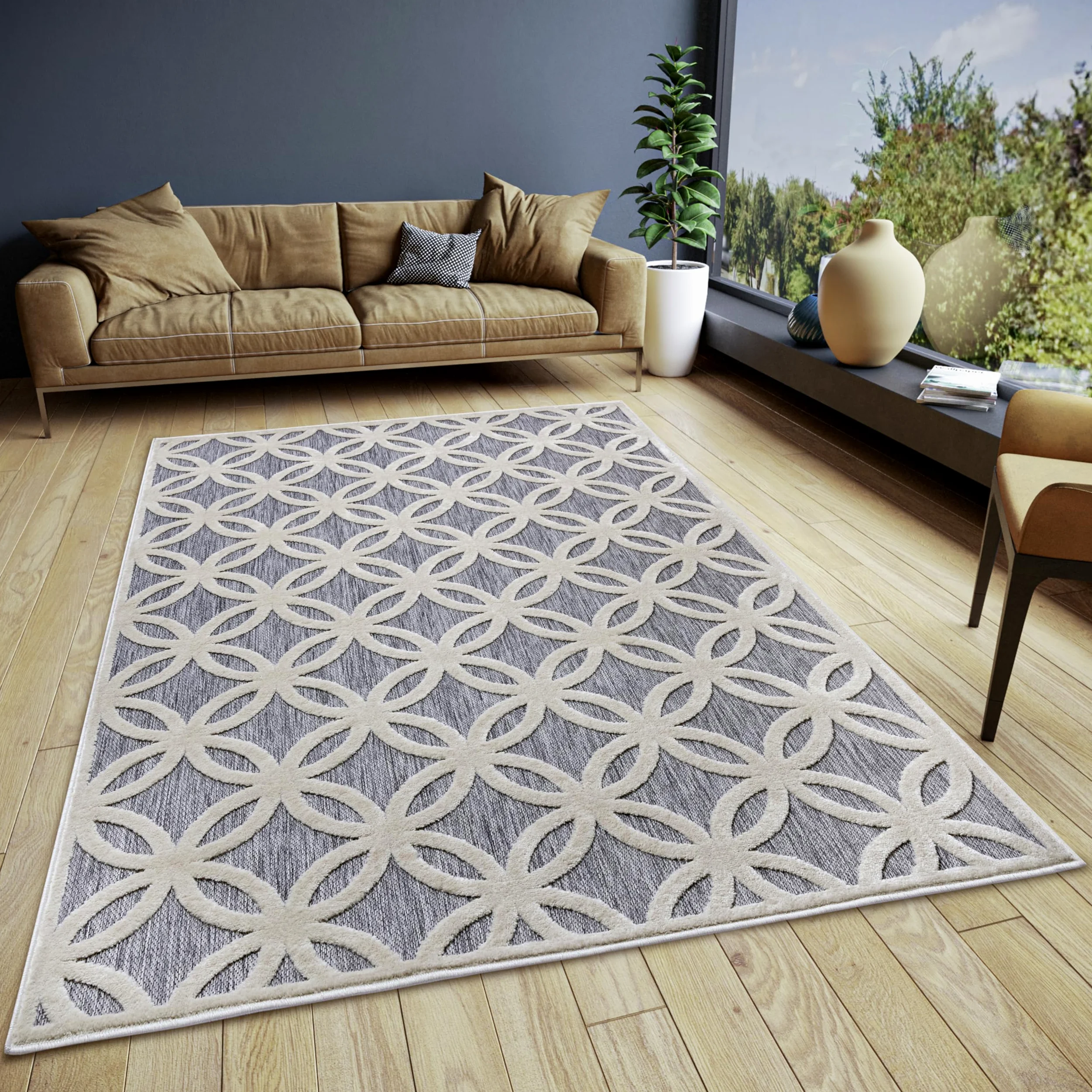 HANSE Home Circle Design Tapis de Salon, tissé Plat, Moderne, Motif Losanges géométriques, Style scandinave, pour Salle à Manger, Chambre d'enfant, Couloir, Gris Beige, 160 x 235 cm