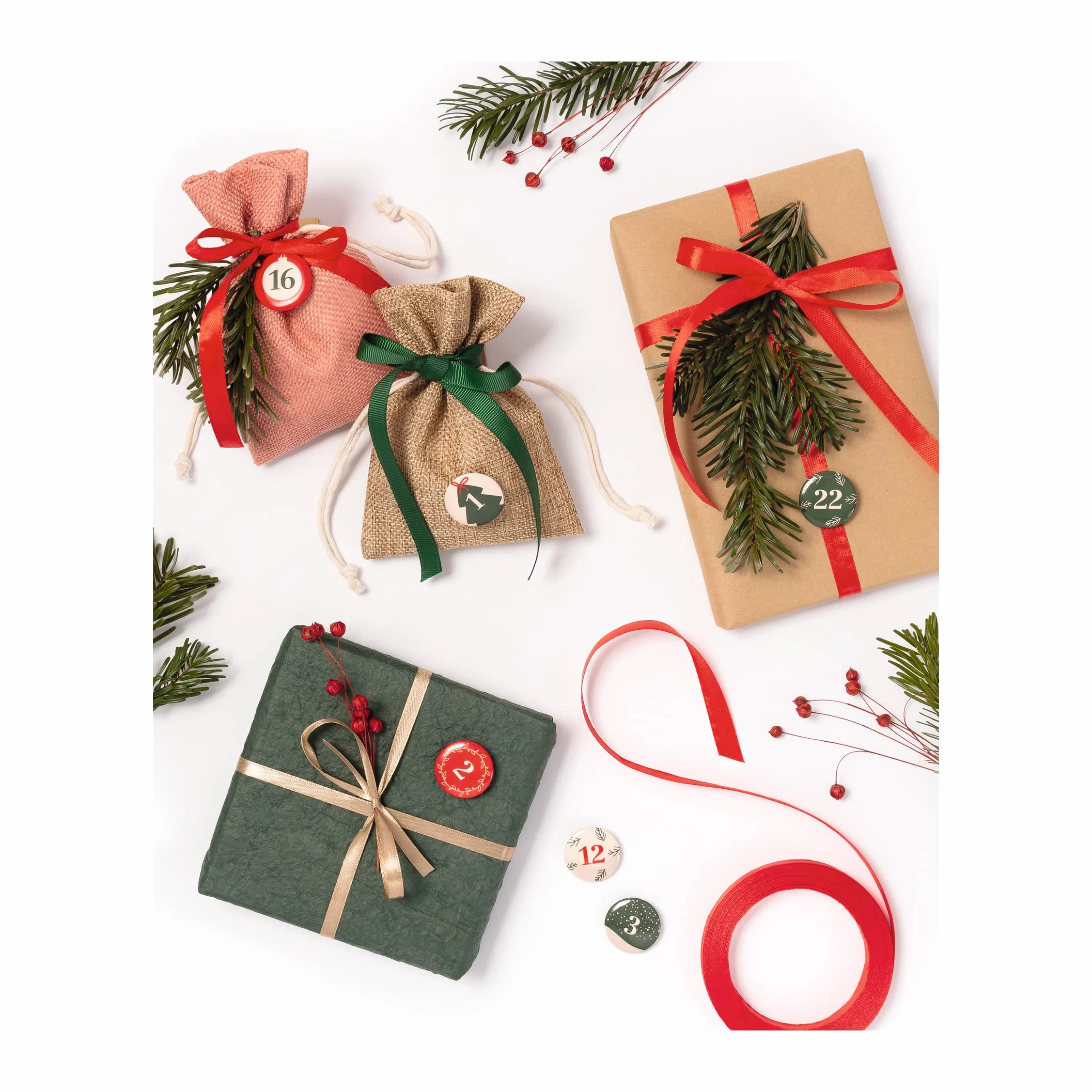 Folia Boutons Calendrier Avent Chiffres 1-24 Fixer Sacs Toile Jute Cadeaux