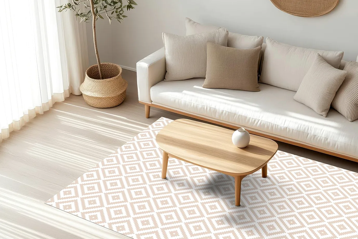 DobleUve Estudio Tapis Vinyle Géométrique | Beige | 65x200 cm | Tapis Cuisine | Tapis de Salon Antidérapant Antifongique Ignifuge | Tapis Enfants | Tapis Bain PVC | Tapis PVC
