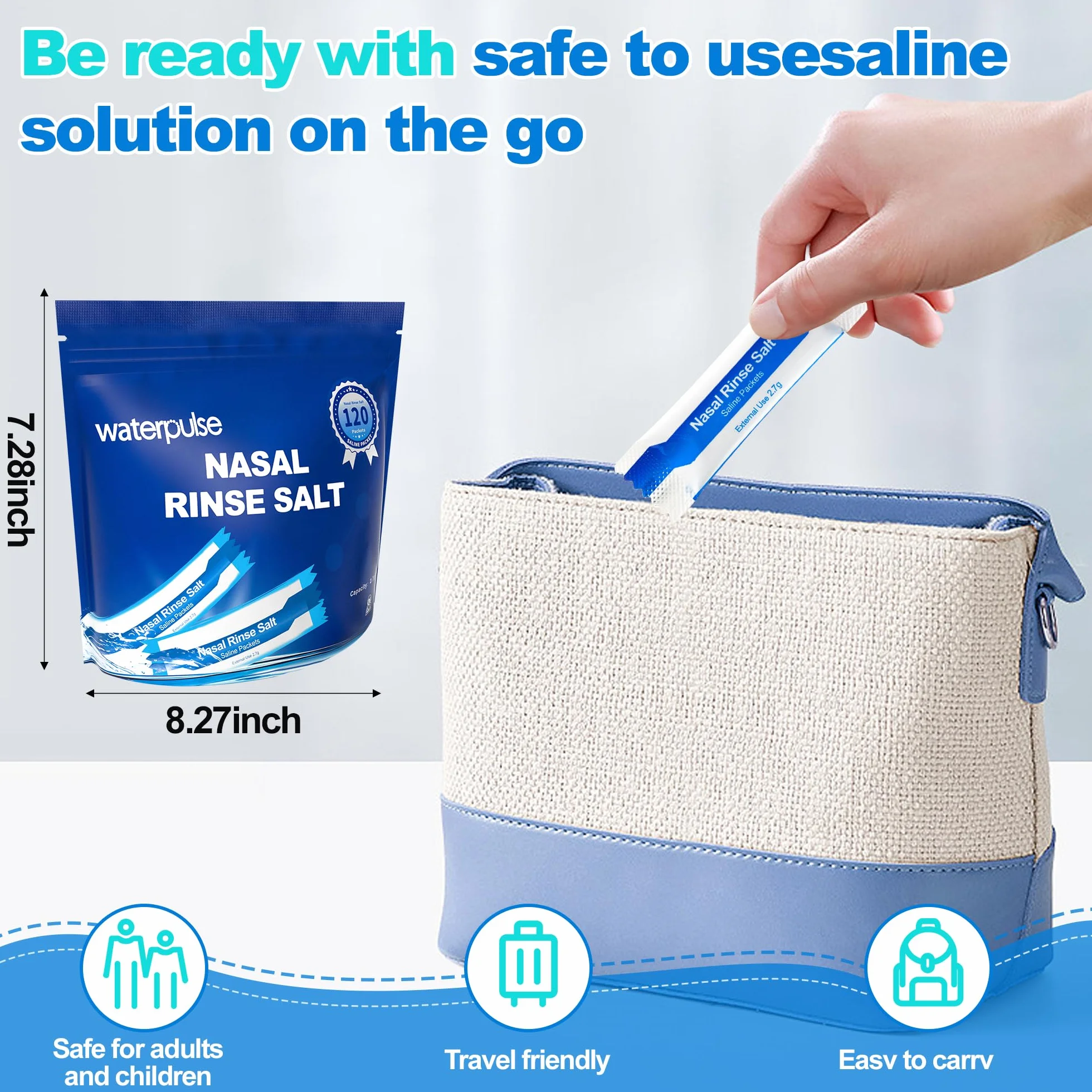 Waterpulse NETI pot sel de rinçage nasal 120 x, solution saline physiologique pour rhume et allergies au pollen