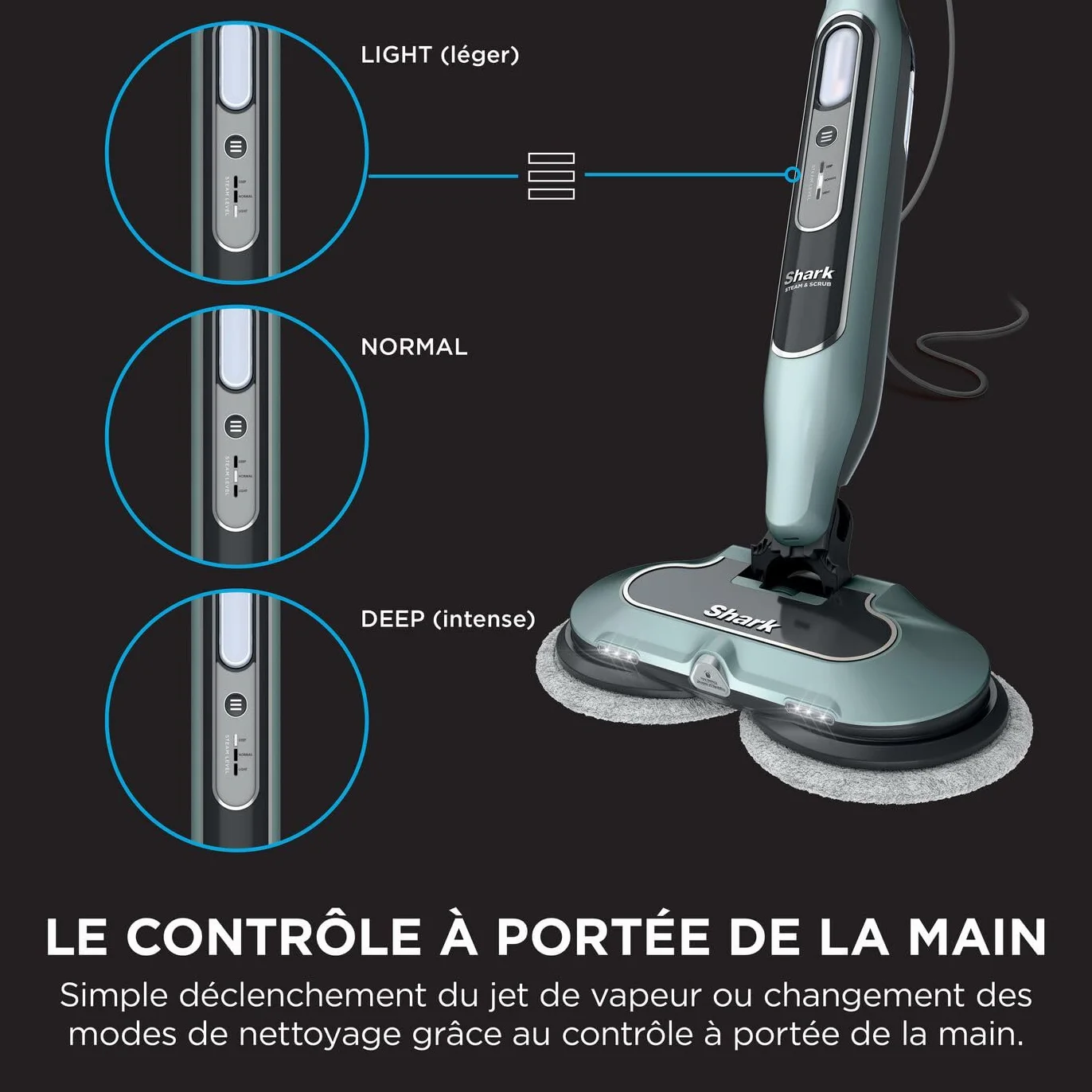 Shark balai vapeur automatique Steam Blaster 6 lingettes microfibres 3 réglages vapeur sols durs cordon 8 m Vert sauge S8201EUCP